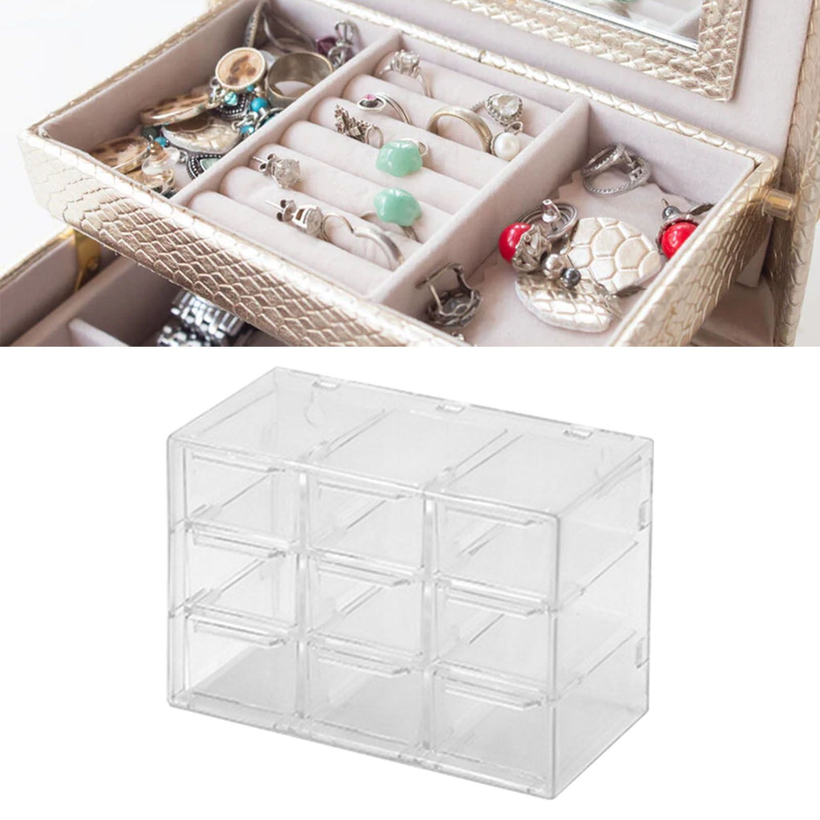 Grid Storage Box Dustproof Transparent Plastic Container Organizer for Jewelry Necklace DIY Art Craft 9 Compartments - Image 5
