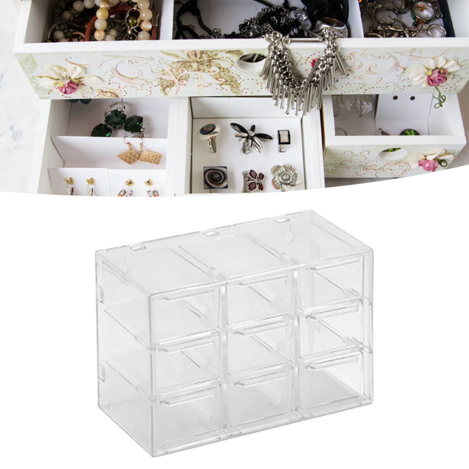 Grid Storage Box Dustproof Transparent Plastic Container Organizer for Jewelry Necklace DIY Art Craft 9 Compartments - Image 6