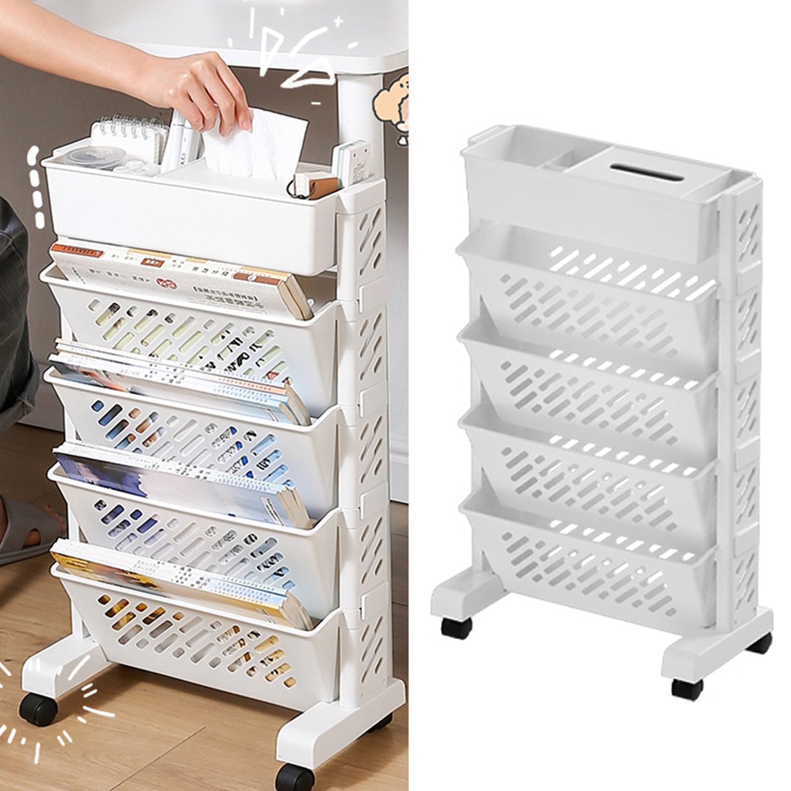 Movable Bookshelf Large Capacity Rotatable Removable Plastic Practical Rolling Organization Shelf 5 Layer - Image 2