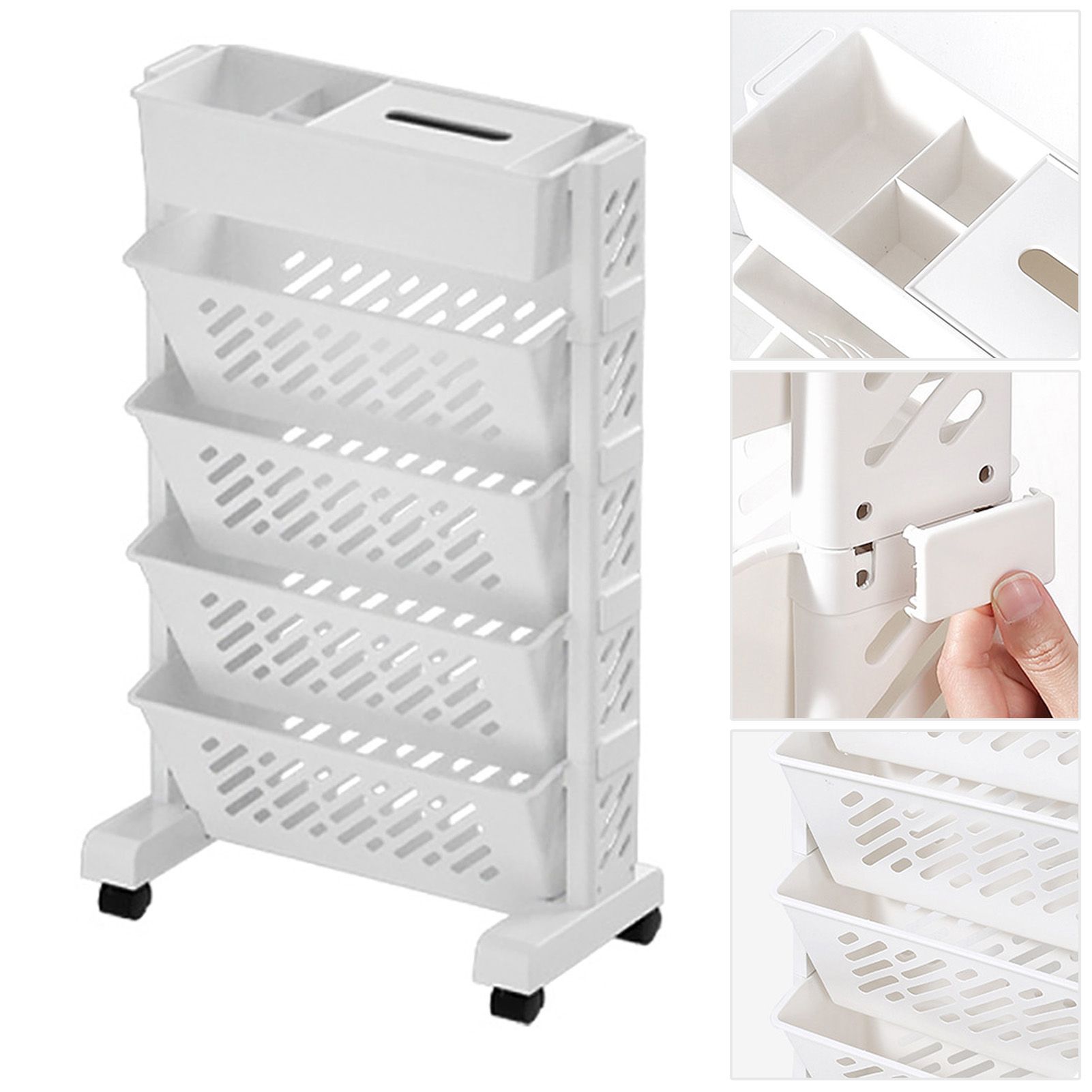 Movable Bookshelf Large Capacity Rotatable Removable Plastic Practical Rolling Organization Shelf 5 Layer - Image 3