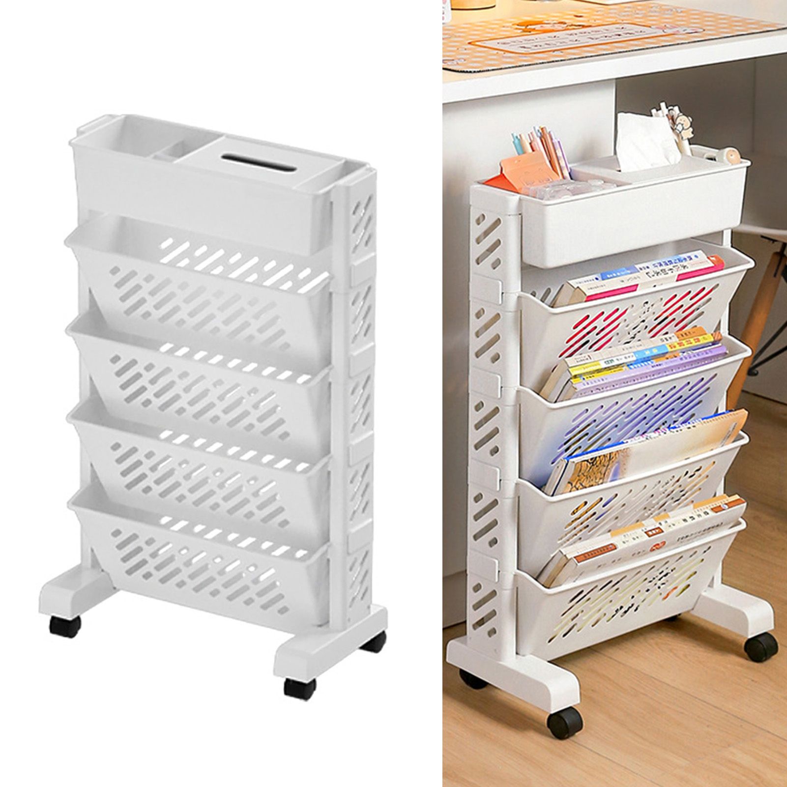 Movable Bookshelf Large Capacity Rotatable Removable Plastic Practical Rolling Organization Shelf 5 Layer - Image 4