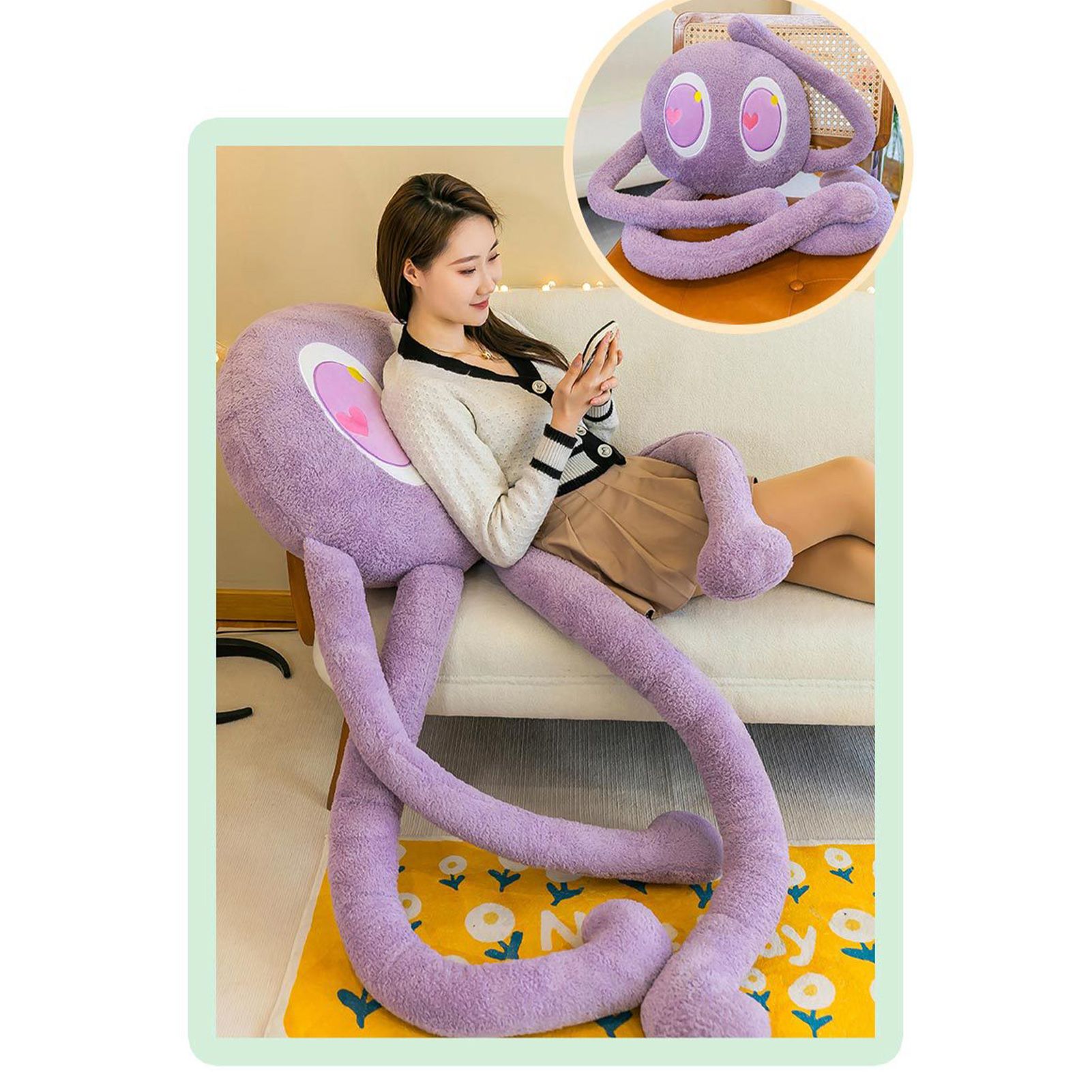 Plush Octopus Pillow Cute Shape Soft Comfortable Stuffed Octopus Doll Toy with 4 Legs for Home Bedroom Office Purple 90cm/35.4in, 480g/16.7oz - Image 6
