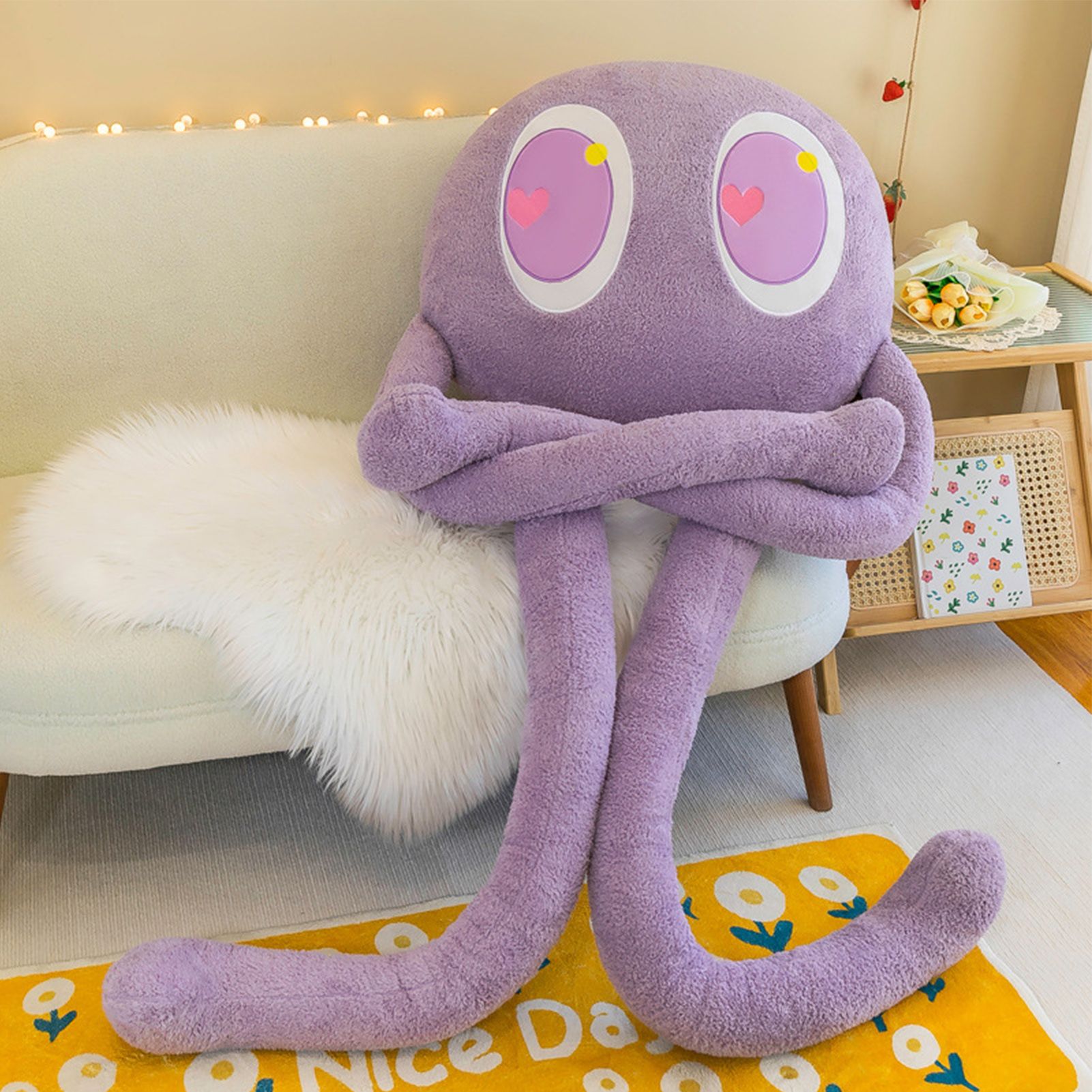 Plush Octopus Pillow Cute Shape Soft Comfortable Stuffed Octopus Doll Toy with 4 Legs for Home Bedroom Office Purple 90cm/35.4in, 480g/16.7oz - Image 7