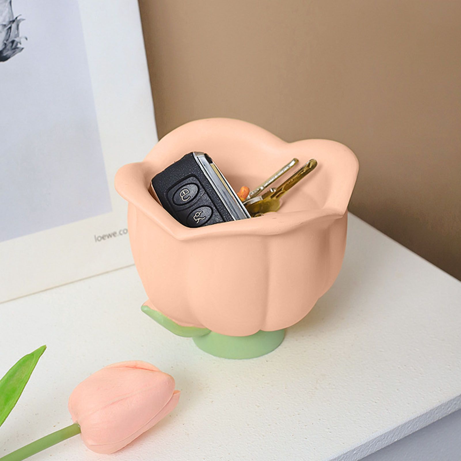 Flower Shape Storage Box Innovative Cute Resin Storage Decorative Ornament for Entryway Desk Dressing Table Tulip - Image 6