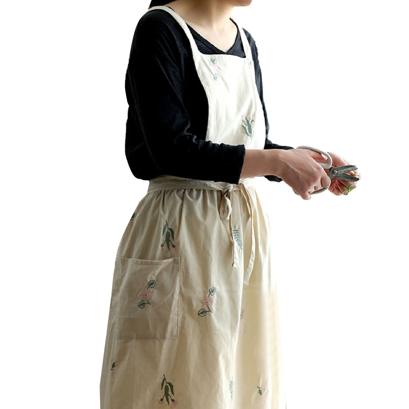 Cooking Apron Flower Embroidery Waterproof Wear Resistant Baking Apron for Coffee Shop Home Cream - Image 1