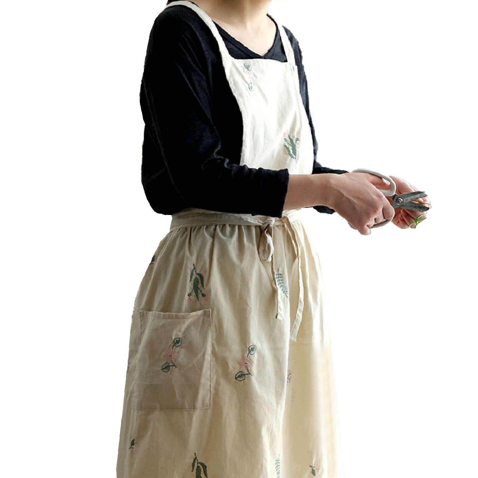 Cooking Apron Flower Embroidery Waterproof Wear Resistant Baking Apron for Coffee Shop Home Cream - Image 2