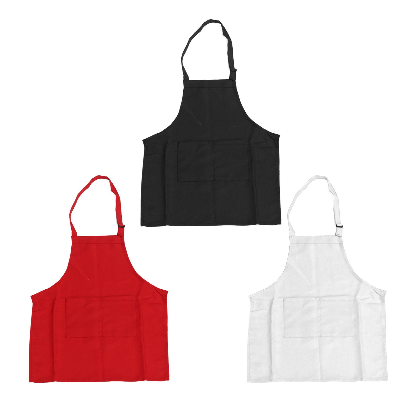 3Pcs Children Aprons Baking DIY Kids Aprons with Pockets for Boys Girls Aged 3‑6 White Red Black M Size 56cm Length - Image 1