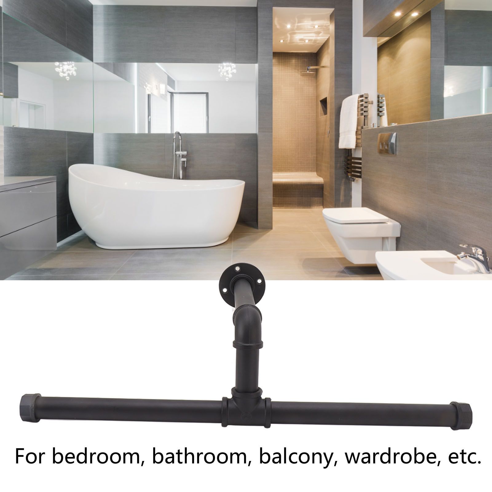 Wall Mount Clothes Rack Floating Iron Pipe Coat Hat Rack Multifunctional Clothing Hanger Black - Image 1