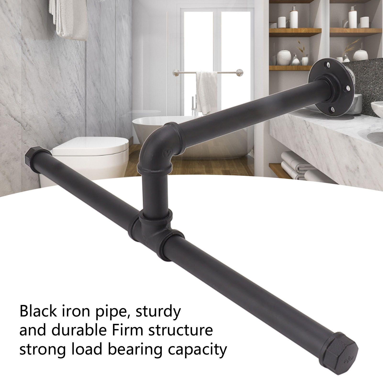 Wall Mount Clothes Rack Floating Iron Pipe Coat Hat Rack Multifunctional Clothing Hanger Black - Image 2