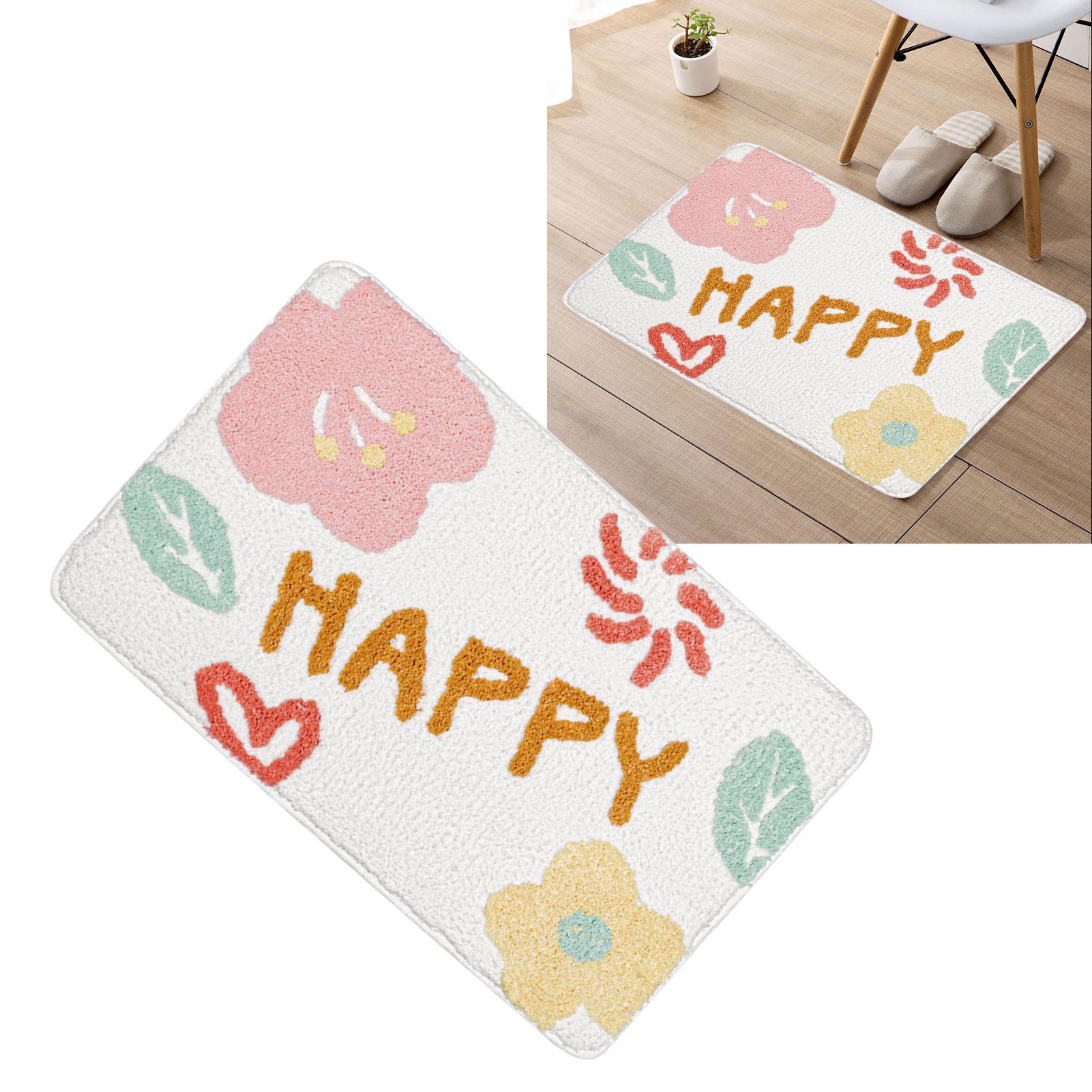 Bath Mat Cute Cartoon Soft Slip Resistance Highly Absorbent Bath Rug for Bathroom Bedroom Kitchen White - Image 5