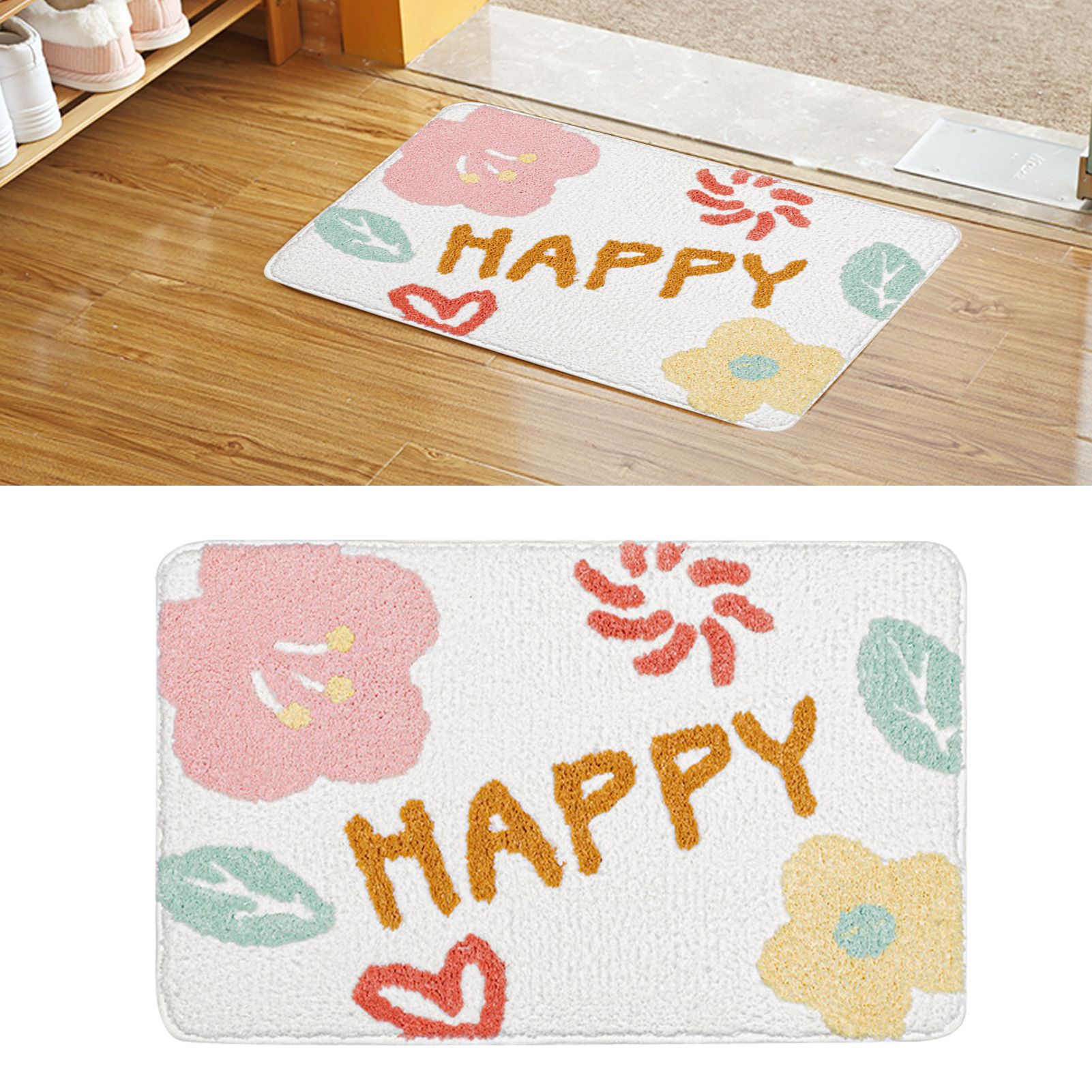 Bath Mat Cute Cartoon Soft Slip Resistance Highly Absorbent Bath Rug for Bathroom Bedroom Kitchen White - Image 6