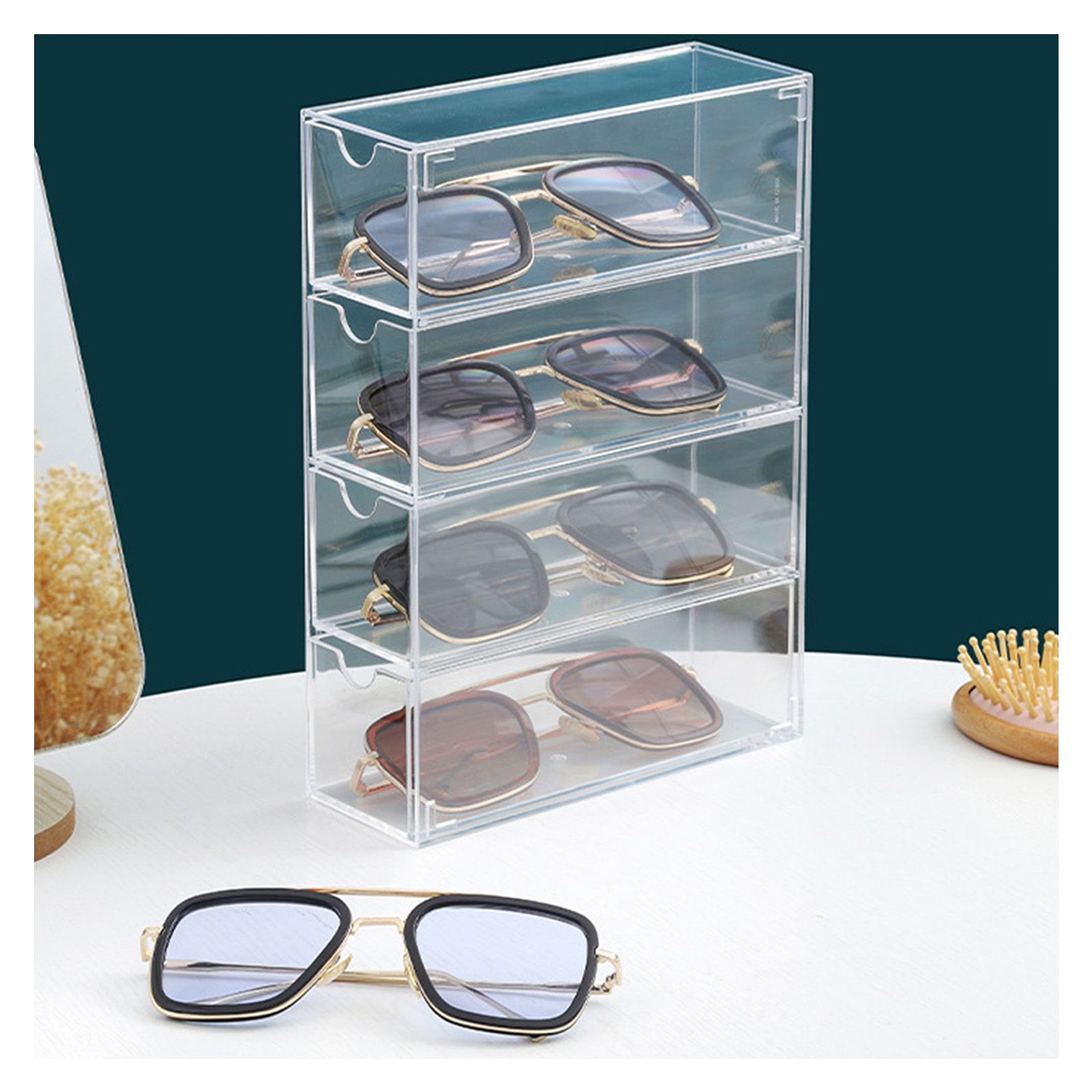 Glasses Storage Box 4 Layers Stackable Transparent Sunglasses Display Organizer for Office Bedroom - Image 2