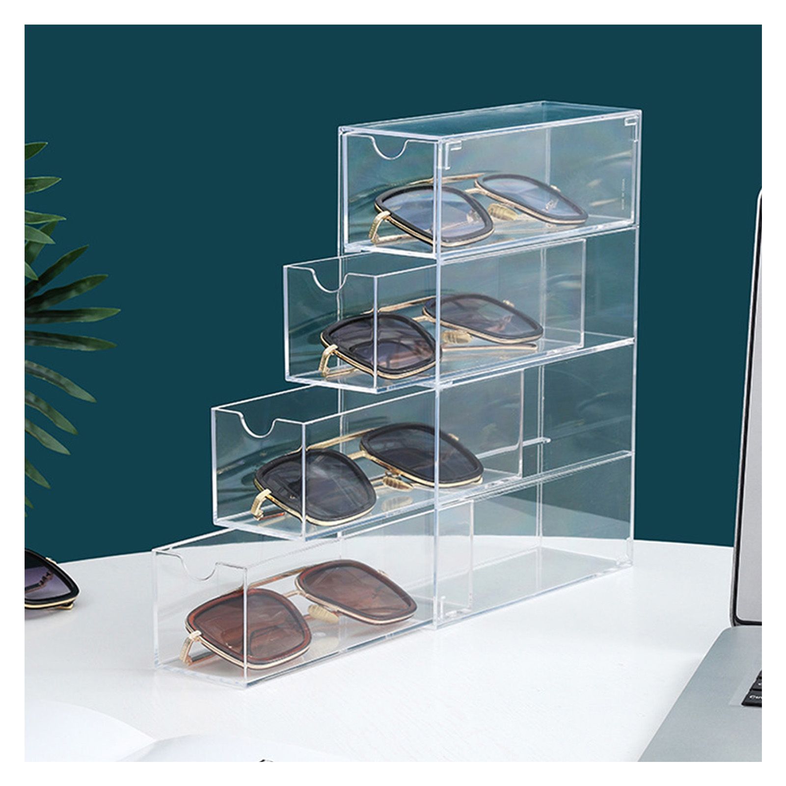 Glasses Storage Box 4 Layers Stackable Transparent Sunglasses Display Organizer for Office Bedroom - Image 3