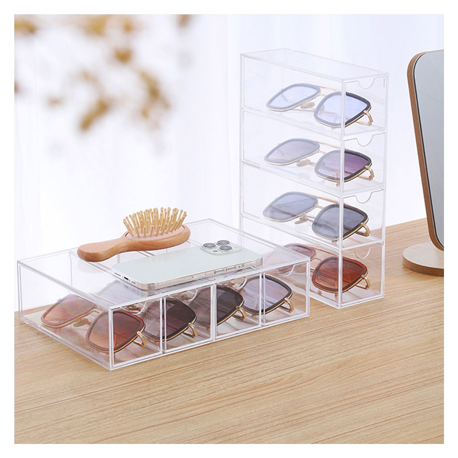 Glasses Storage Box 4 Layers Stackable Transparent Sunglasses Display Organizer for Office Bedroom - Image 4