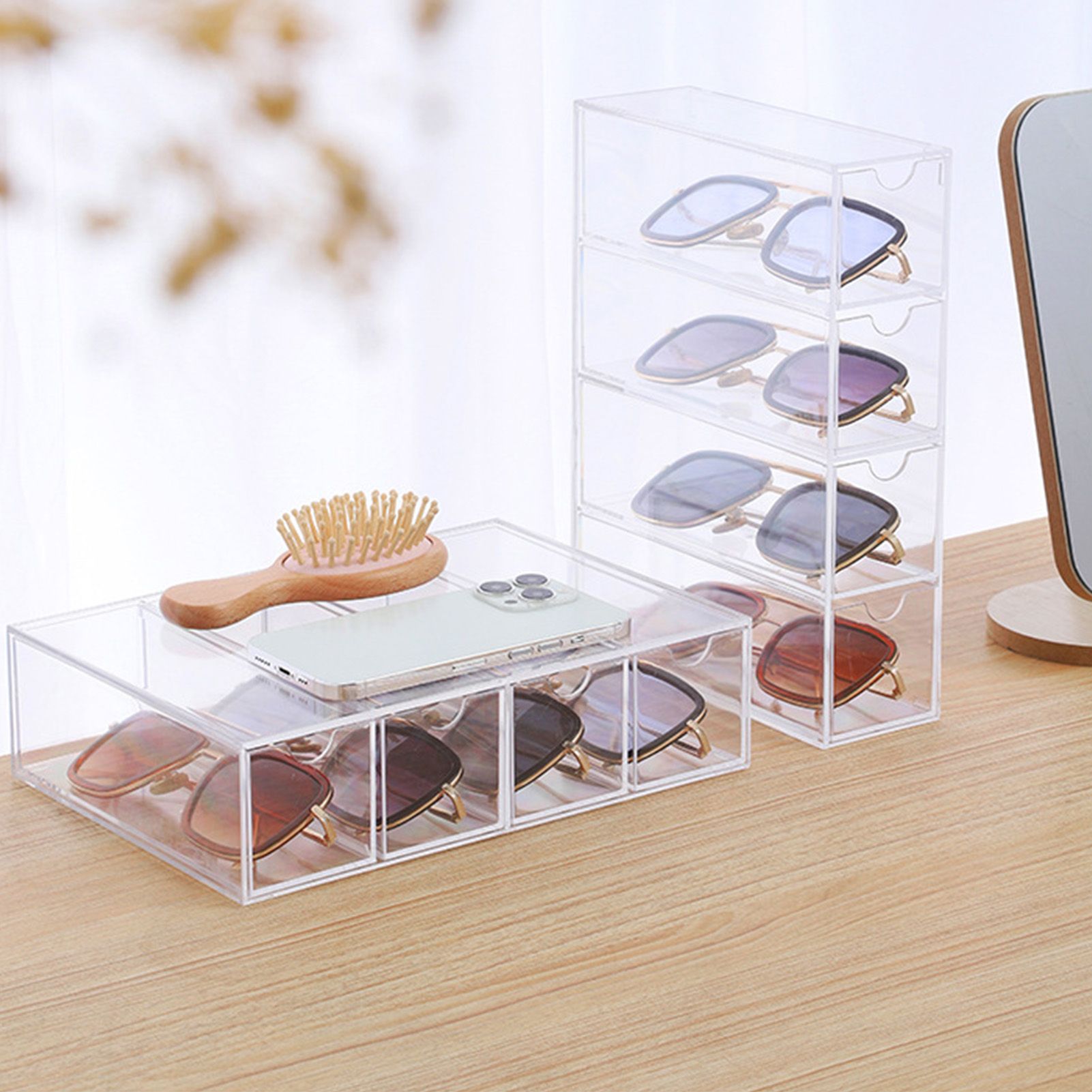 Glasses Storage Box 4 Layers Stackable Transparent Sunglasses Display Organizer for Office Bedroom - Image 6