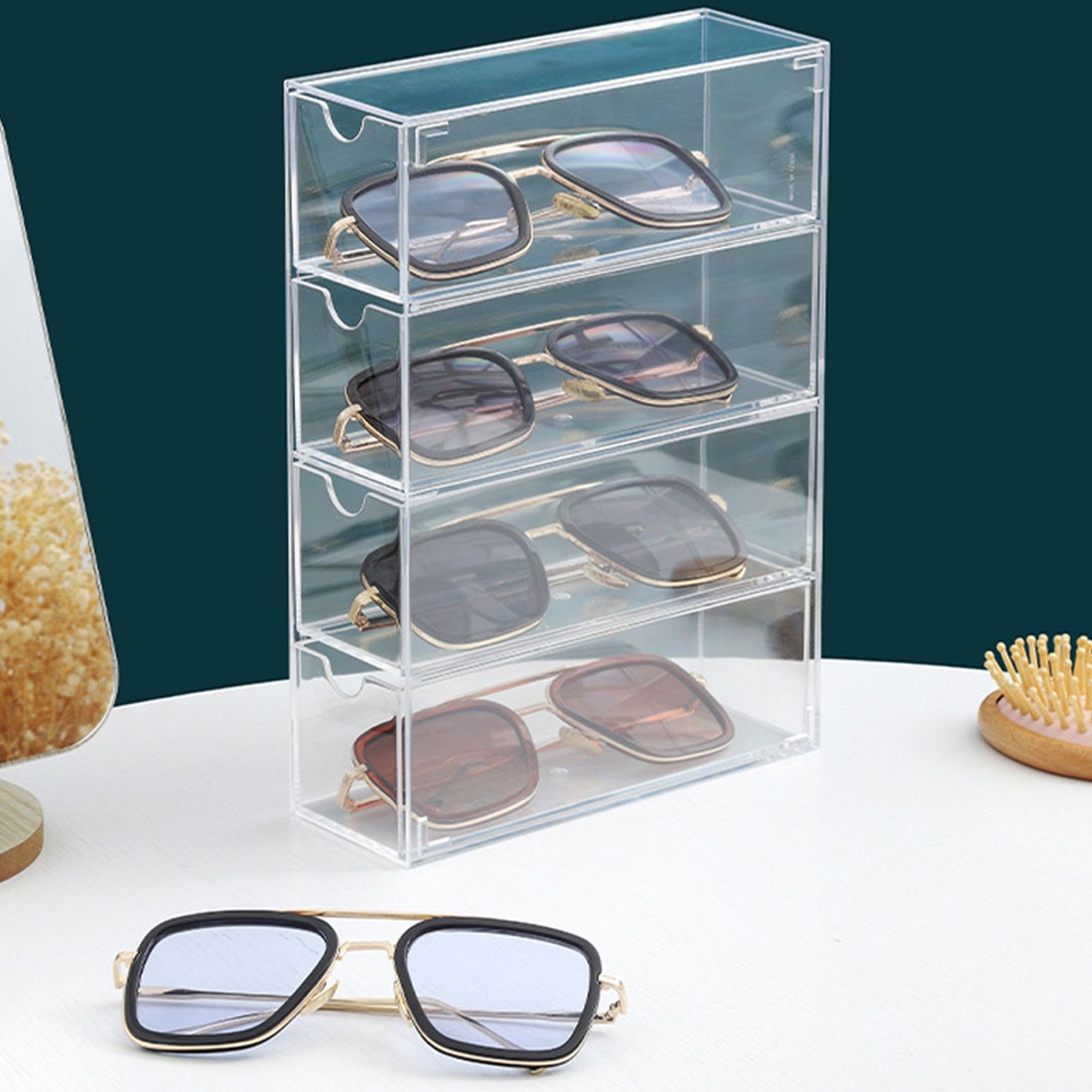 Glasses Storage Box 4 Layers Stackable Transparent Sunglasses Display Organizer for Office Bedroom - Image 7