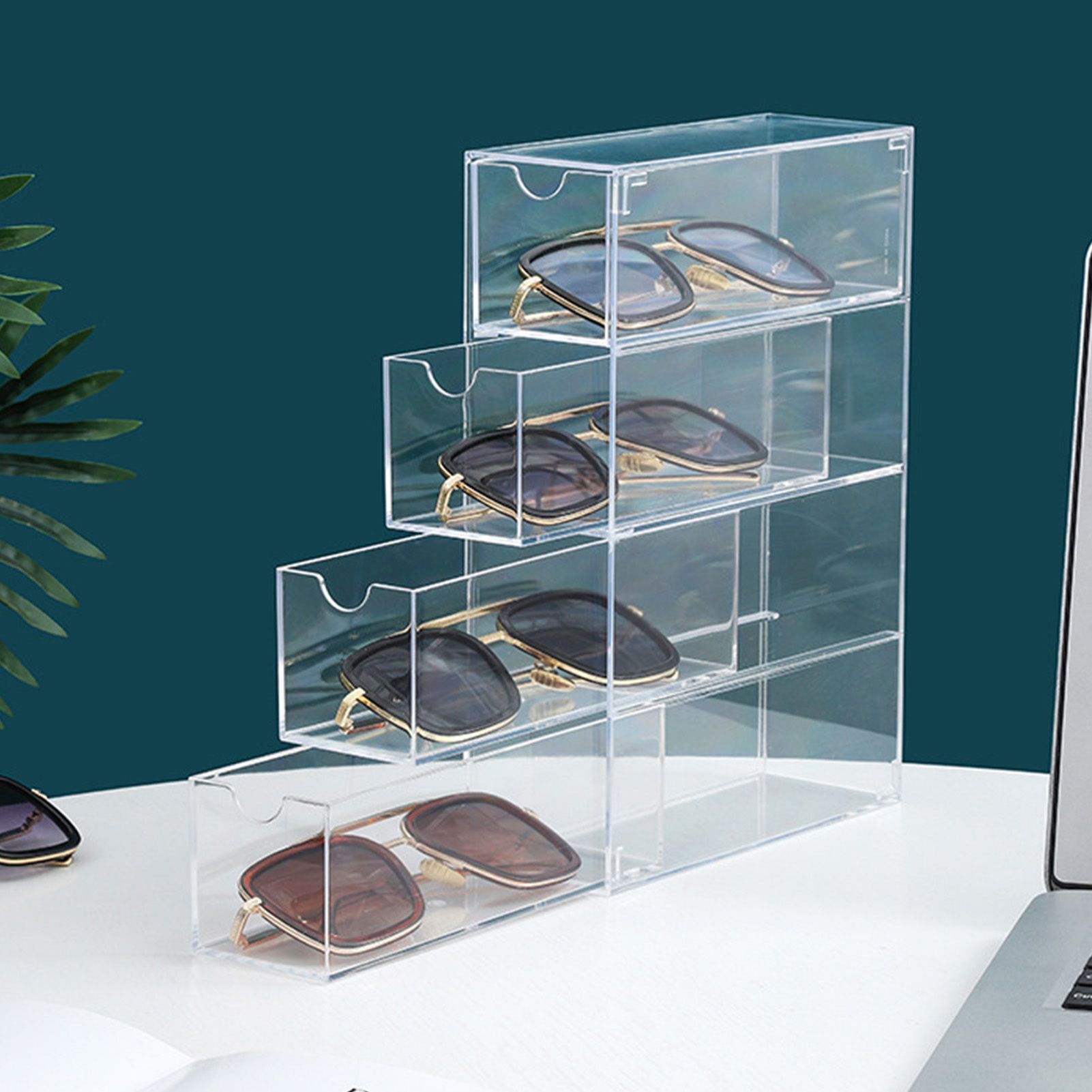 Glasses Storage Box 4 Layers Stackable Transparent Sunglasses Display Organizer for Office Bedroom - Image 8