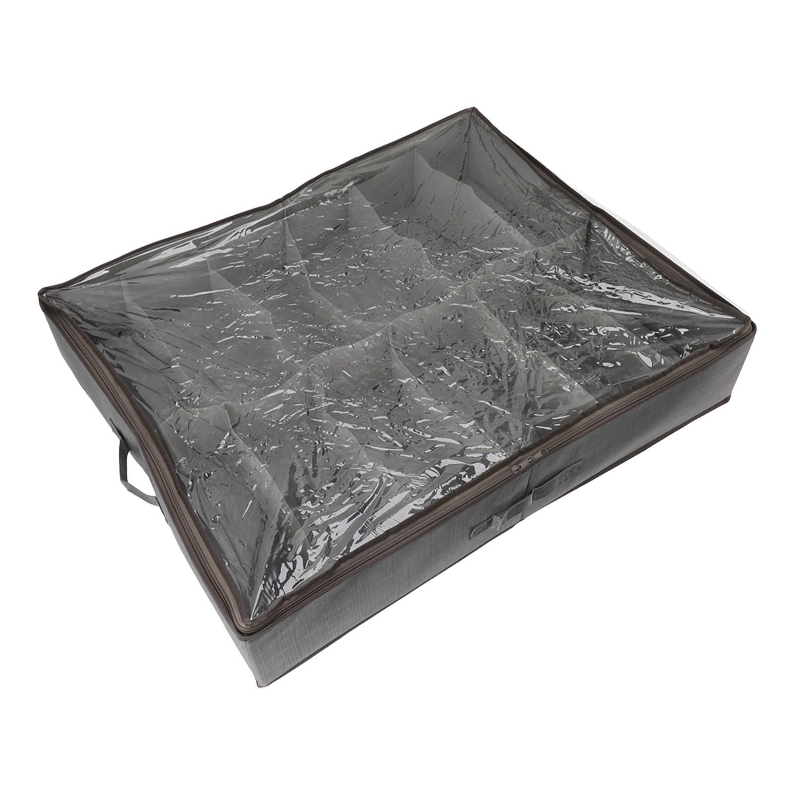 Under Bed Shoe Storage Organizer Drawer Foldable Fabric Container Box Closet with Cover Clear Window Gray Brushed - Image 2