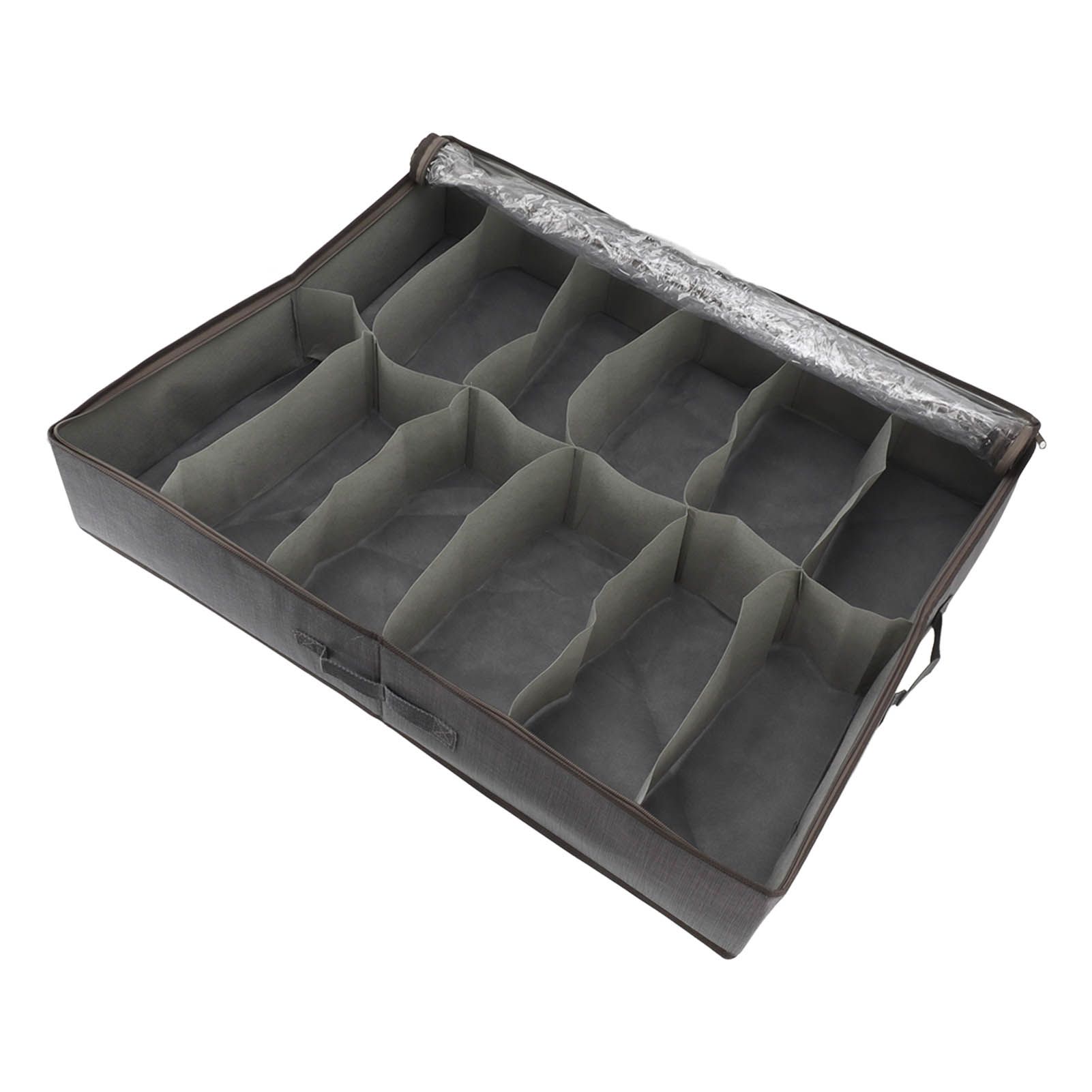 Under Bed Shoe Storage Organizer Drawer Foldable Fabric Container Box Closet with Cover Clear Window Gray Brushed - Image 8