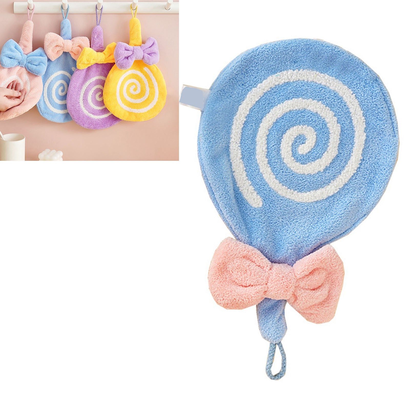 Cute Kids Hand Towel Thickened Soft Coral Velvet Absorbent Hand Towel with Hanging Loop for Bathroom Kitchen Blue - Image 5