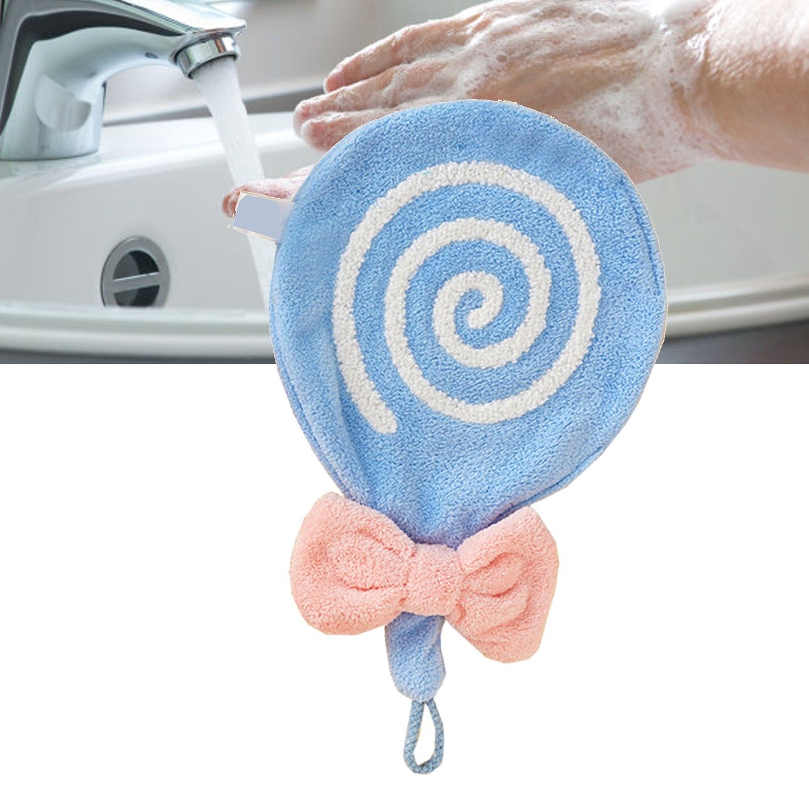 Cute Kids Hand Towel Thickened Soft Coral Velvet Absorbent Hand Towel with Hanging Loop for Bathroom Kitchen Blue - Image 6