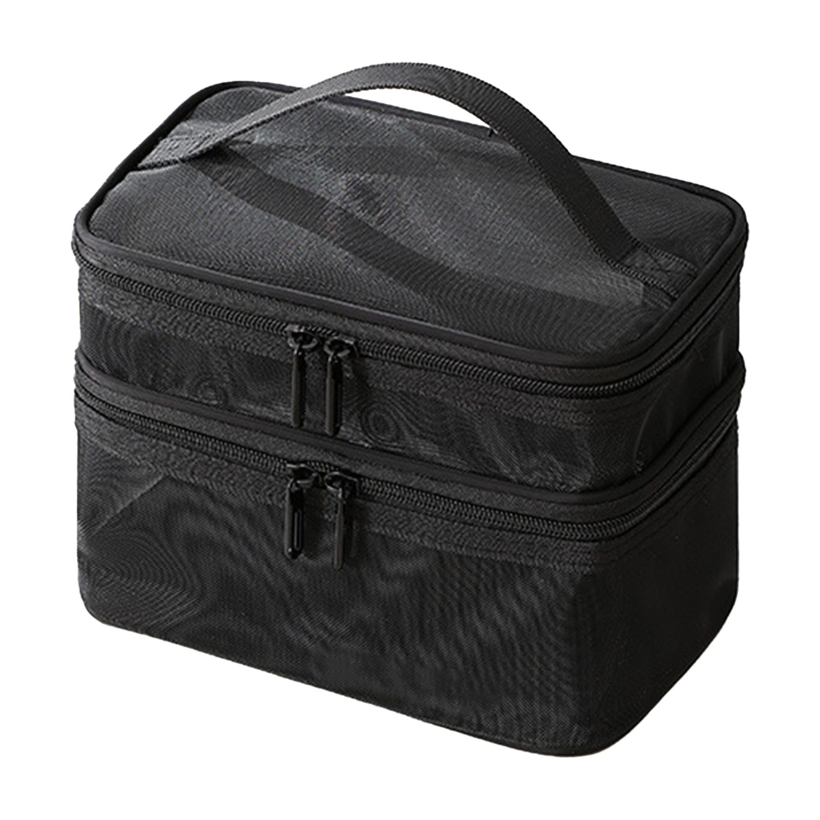 Double Layer Cosmetic Bag Easy Classification Large Capacity Mesh Cosmetic Bag with Sturdy Handle for Travel Black Double Layer - Image 1