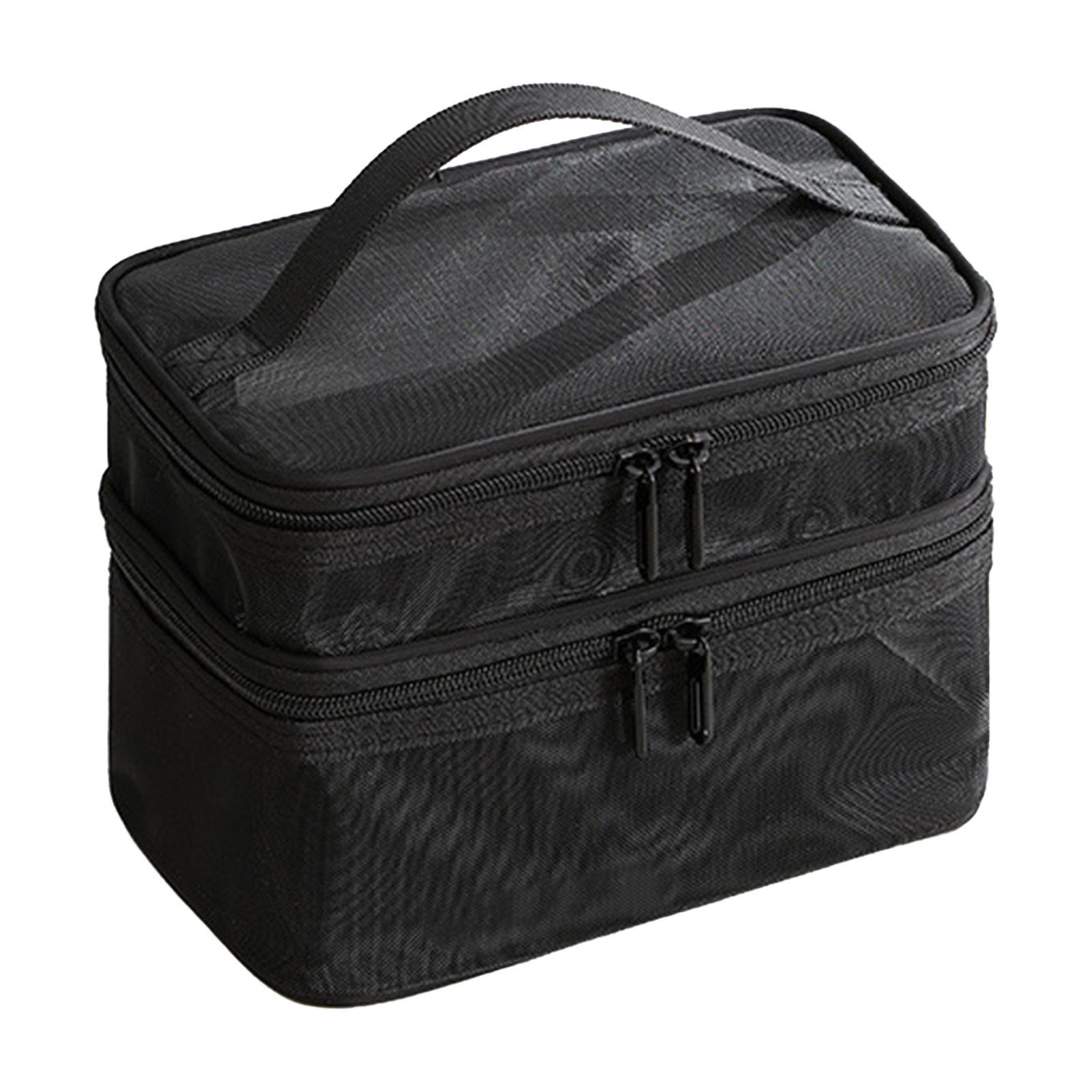 Double Layer Cosmetic Bag Easy Classification Large Capacity Mesh Cosmetic Bag with Sturdy Handle for Travel Black Double Layer - Image 2