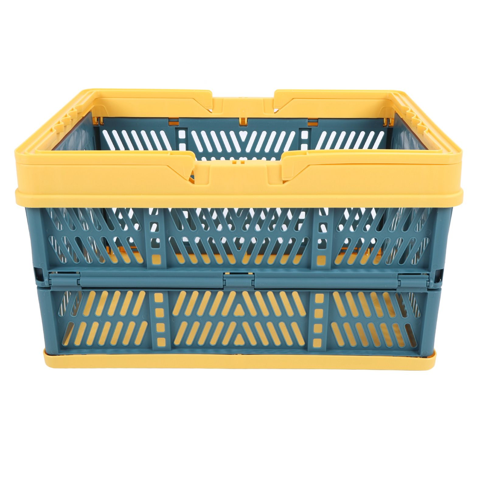 Collapsible Baskets with Handles PP Waterproof Collapsible Storage Crates for Home Kitchen Bedroom Office Yellow Green Large Size - Image 1