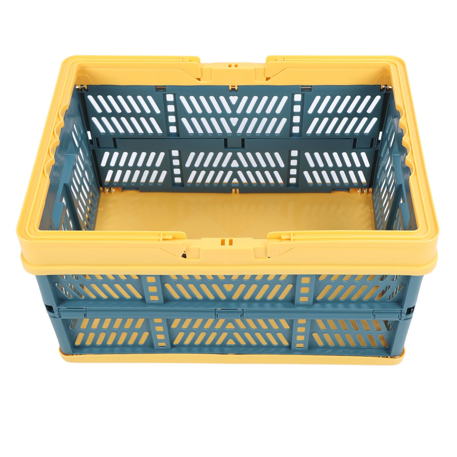Collapsible Baskets with Handles PP Waterproof Collapsible Storage Crates for Home Kitchen Bedroom Office Yellow Green Large Size - Image 2