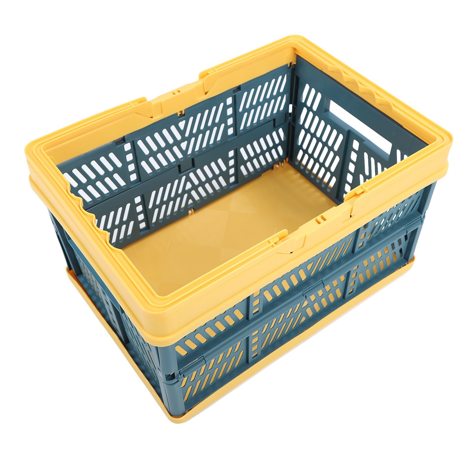 Collapsible Baskets with Handles PP Waterproof Collapsible Storage Crates for Home Kitchen Bedroom Office Yellow Green Large Size - Image 3