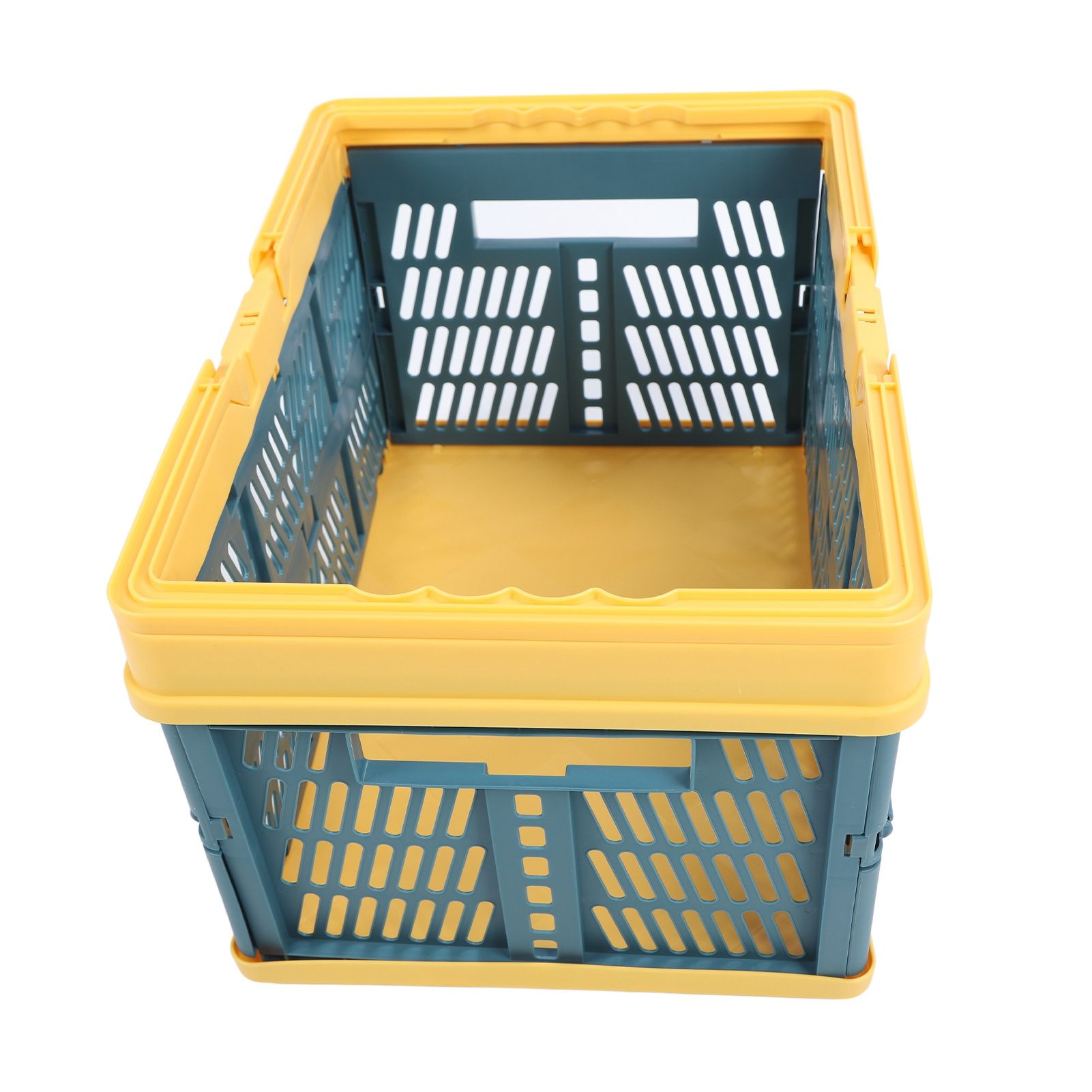 Collapsible Baskets with Handles PP Waterproof Collapsible Storage Crates for Home Kitchen Bedroom Office Yellow Green Large Size - Image 4