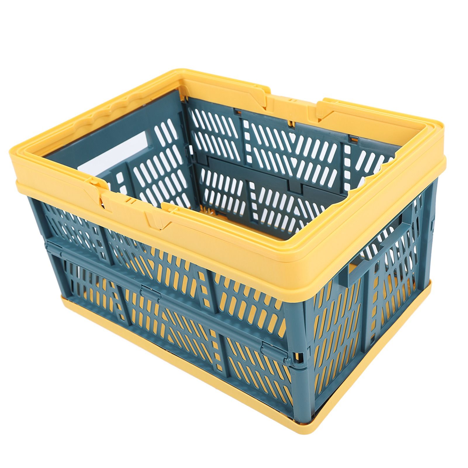 Collapsible Baskets with Handles PP Waterproof Collapsible Storage Crates for Home Kitchen Bedroom Office Yellow Green Large Size - Image 5