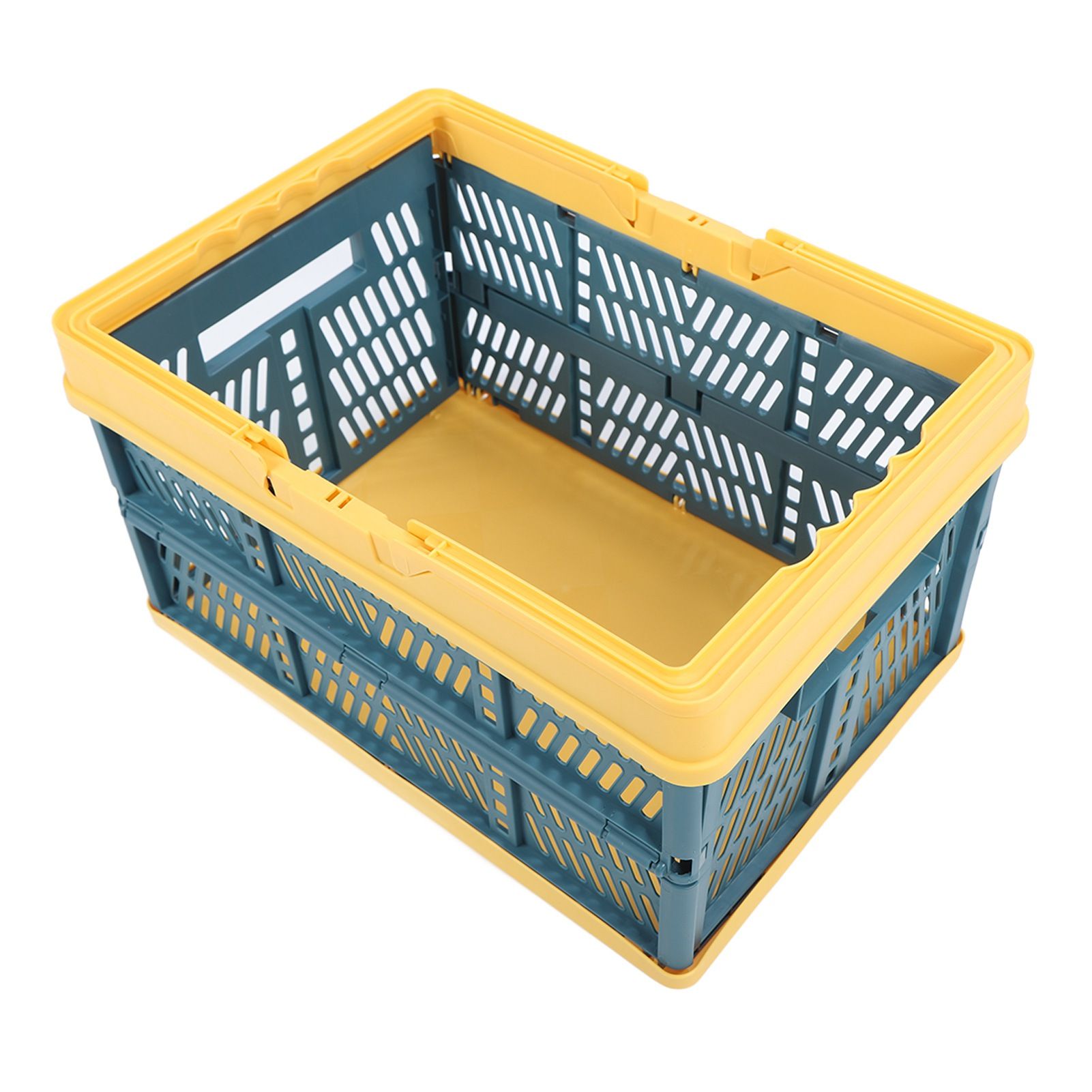 Collapsible Baskets with Handles PP Waterproof Collapsible Storage Crates for Home Kitchen Bedroom Office Yellow Green Large Size - Image 6