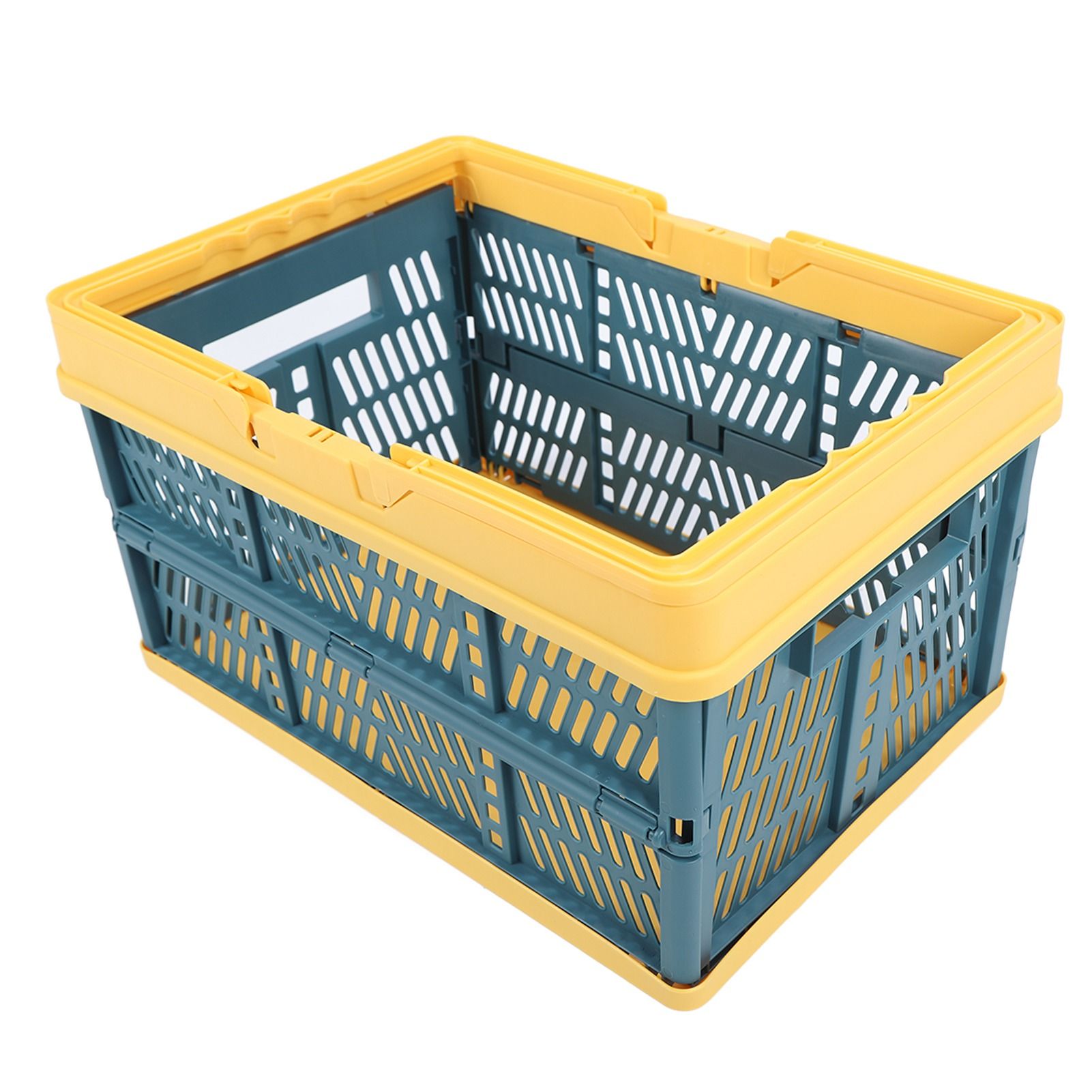 Collapsible Baskets with Handles PP Waterproof Collapsible Storage Crates for Home Kitchen Bedroom Office Yellow Green Large Size - Image 7