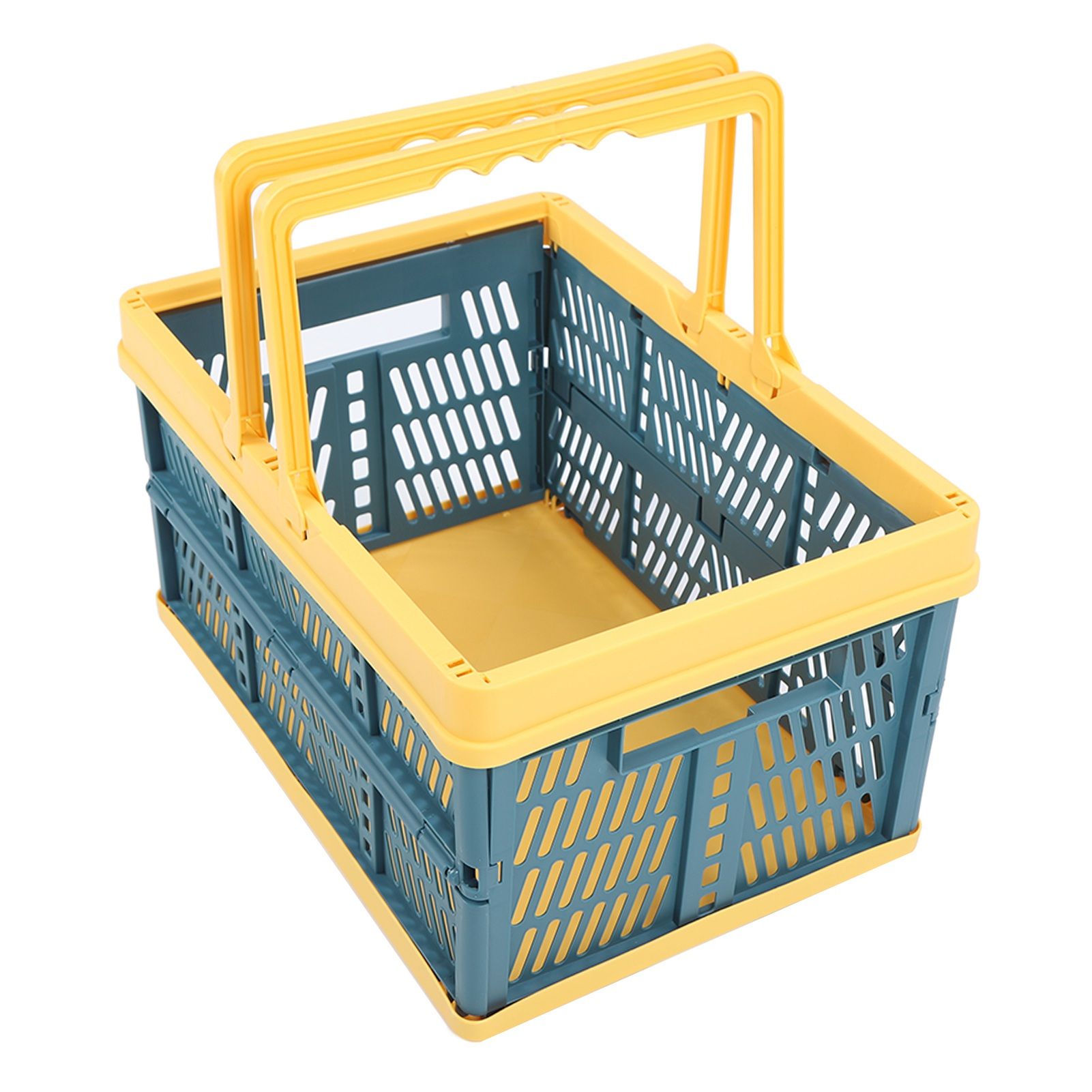 Collapsible Baskets with Handles PP Waterproof Collapsible Storage Crates for Home Kitchen Bedroom Office Yellow Green Large Size - Image 8