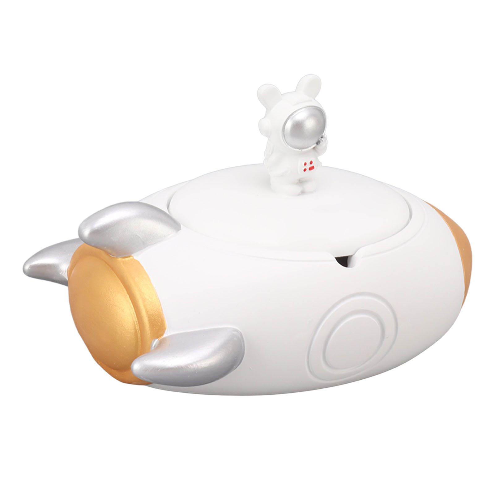 Airplane Ashtray 2 Slots Resin Decorative Ash Tray Home Decoration Ornament with Lid for Office White Gold - Image 2