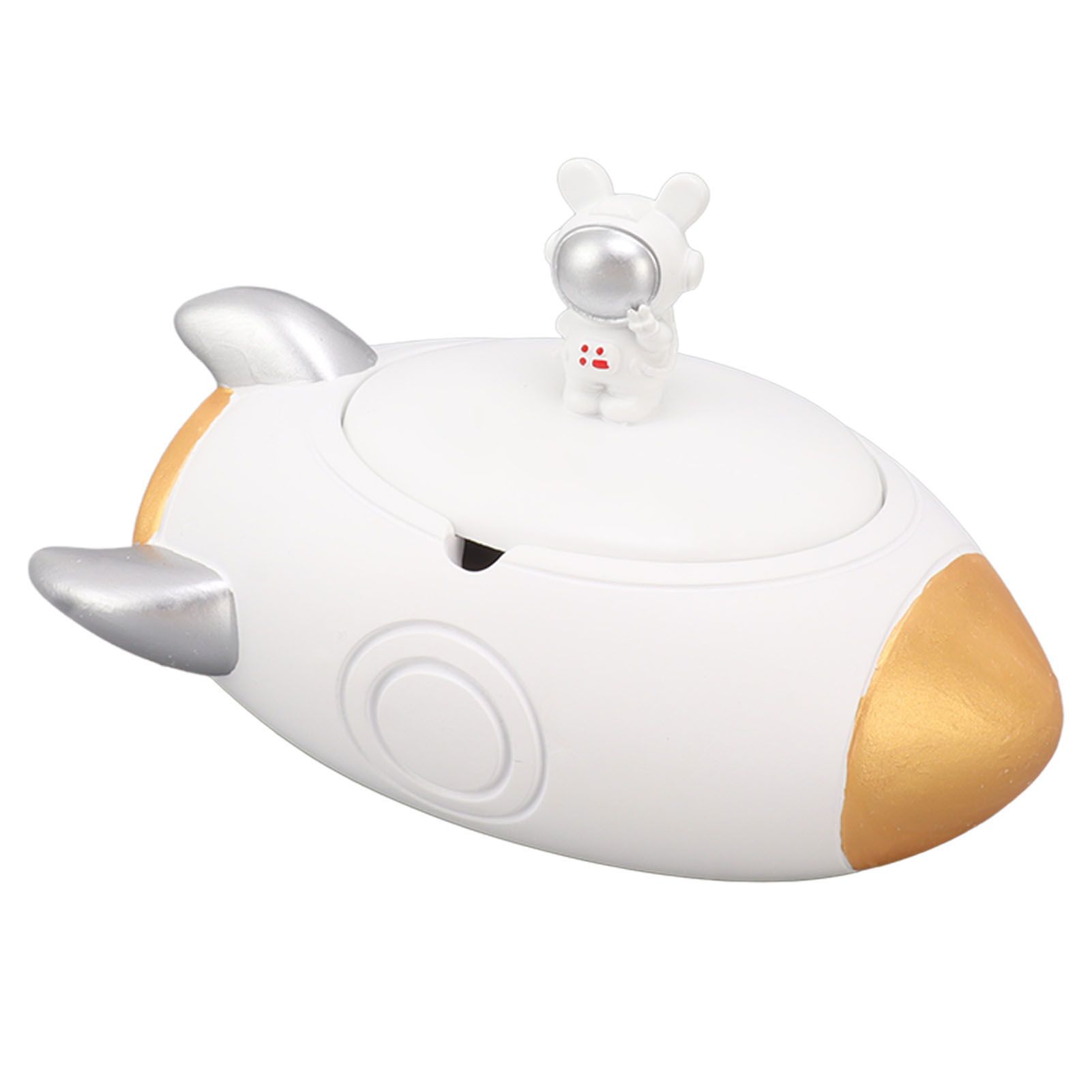 Airplane Ashtray 2 Slots Resin Decorative Ash Tray Home Decoration Ornament with Lid for Office White Gold - Image 3