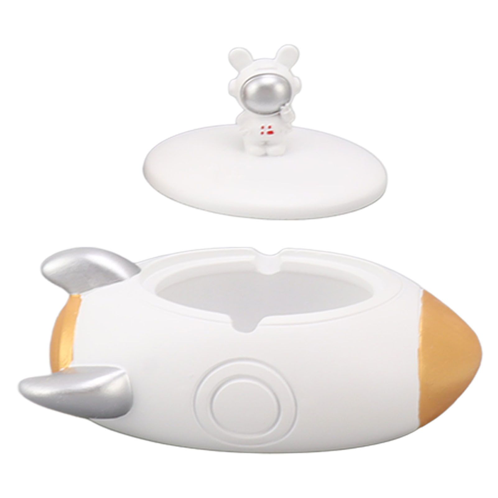 Airplane Ashtray 2 Slots Resin Decorative Ash Tray Home Decoration Ornament with Lid for Office White Gold - Image 4