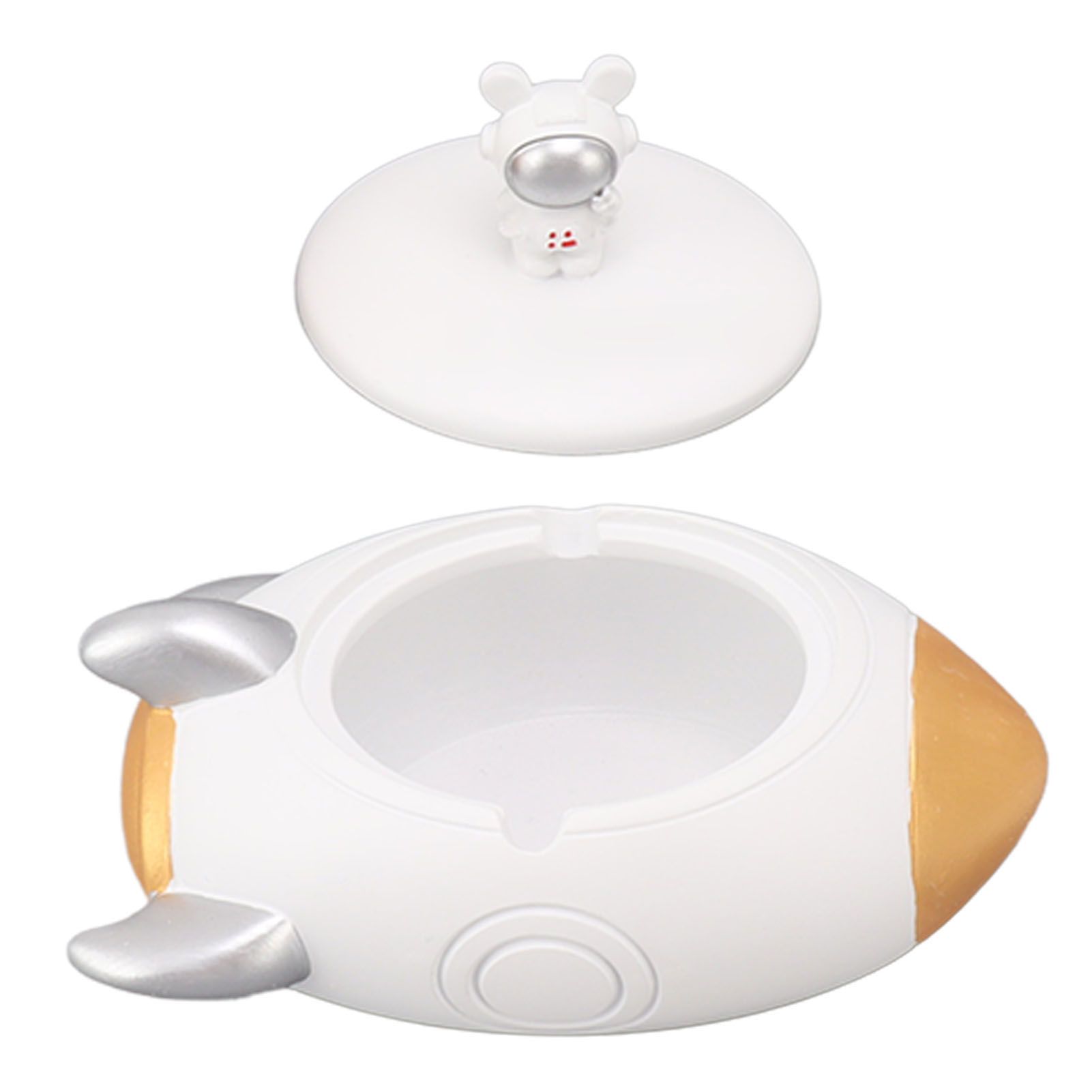 Airplane Ashtray 2 Slots Resin Decorative Ash Tray Home Decoration Ornament with Lid for Office White Gold - Image 5