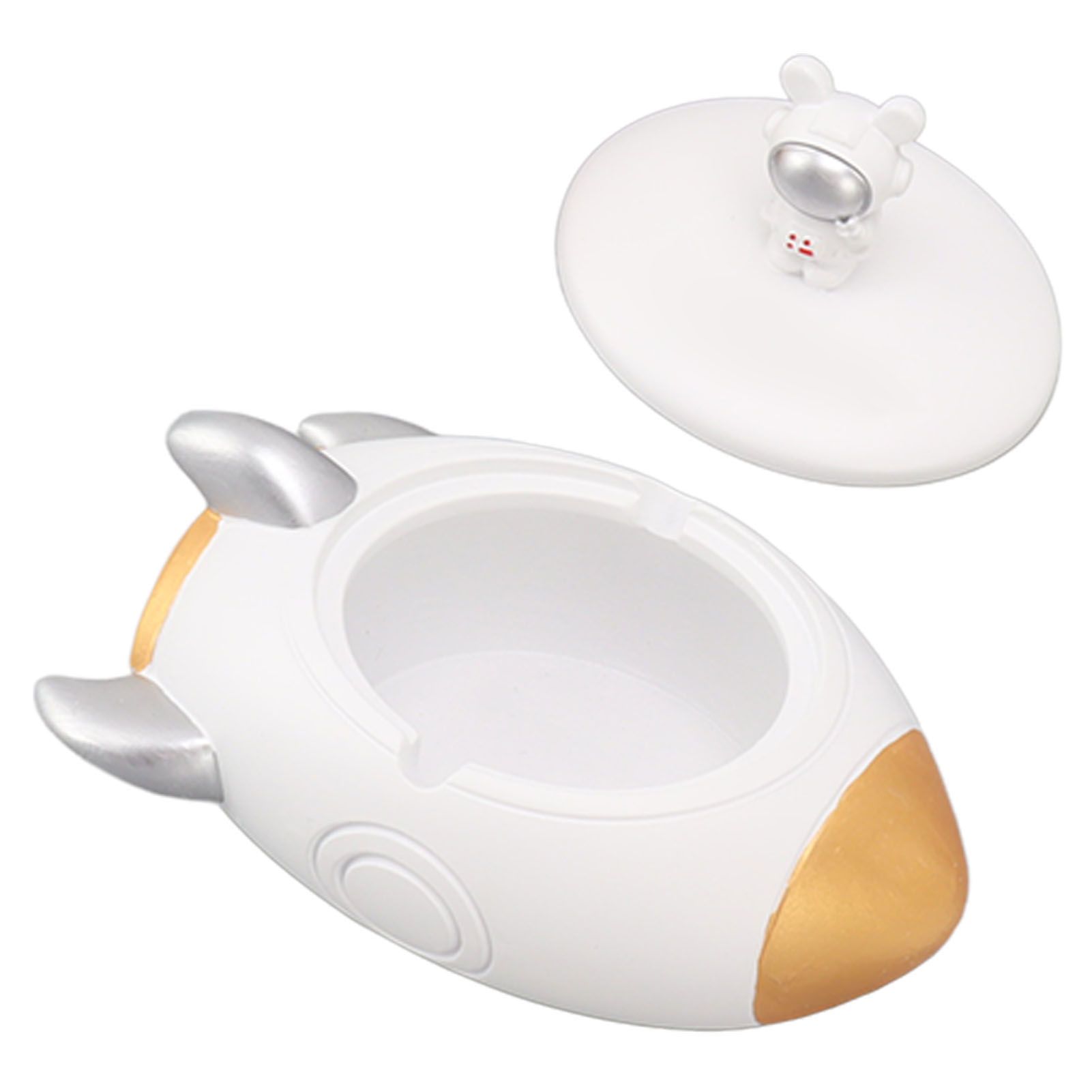 Airplane Ashtray 2 Slots Resin Decorative Ash Tray Home Decoration Ornament with Lid for Office White Gold - Image 6