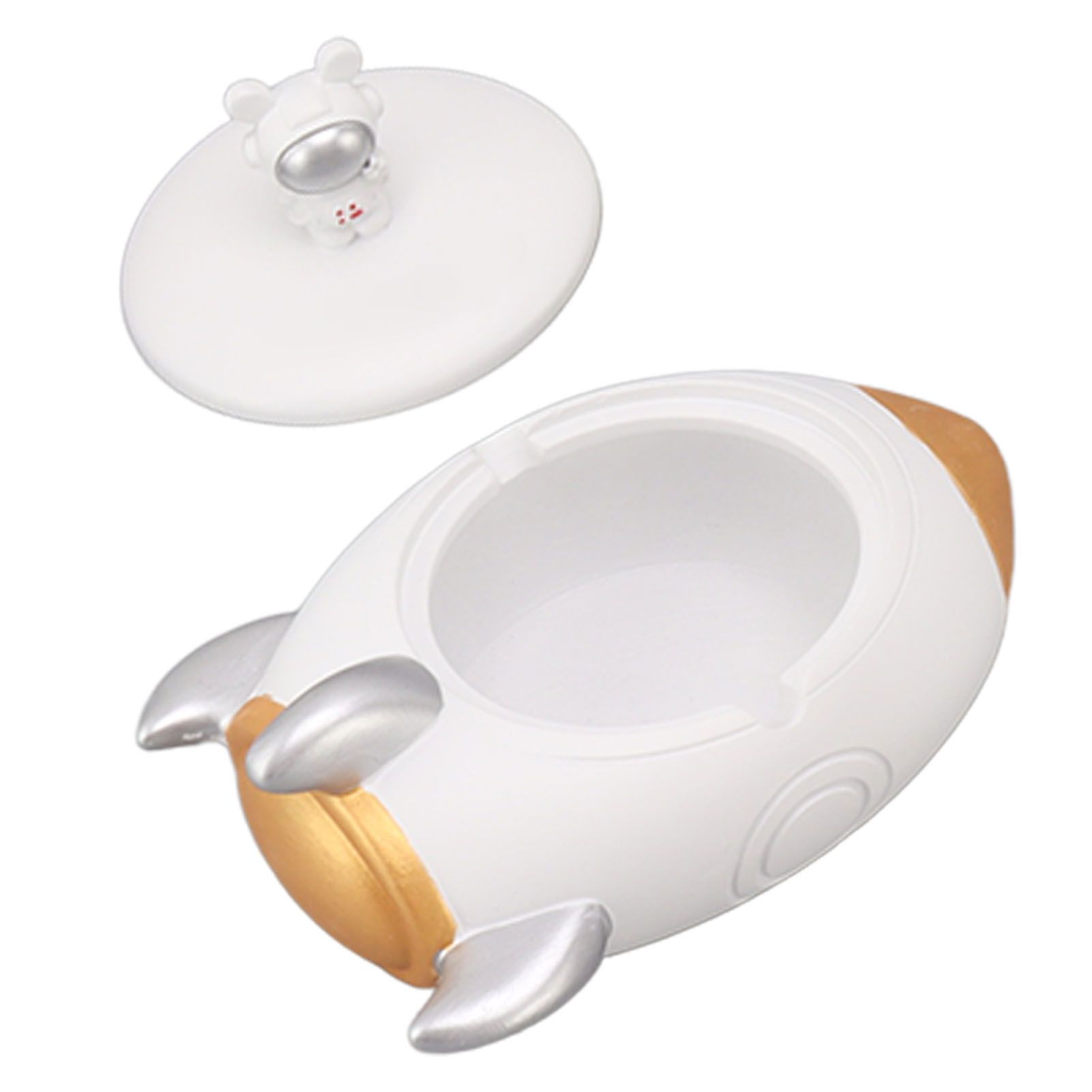 Airplane Ashtray 2 Slots Resin Decorative Ash Tray Home Decoration Ornament with Lid for Office White Gold - Image 7