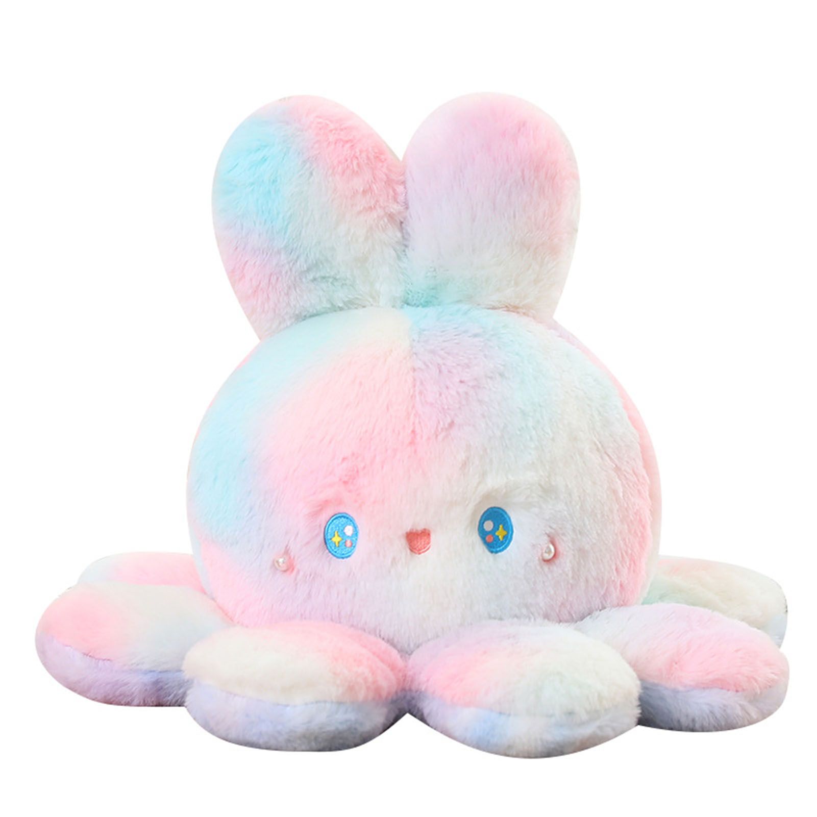 Reversible Octopus Doll Gradient Color Cute Bunny Ear Octopus Plush Toy Double Sided Stuffed Animal Pink Purple 20cm/7.9in - Image 1