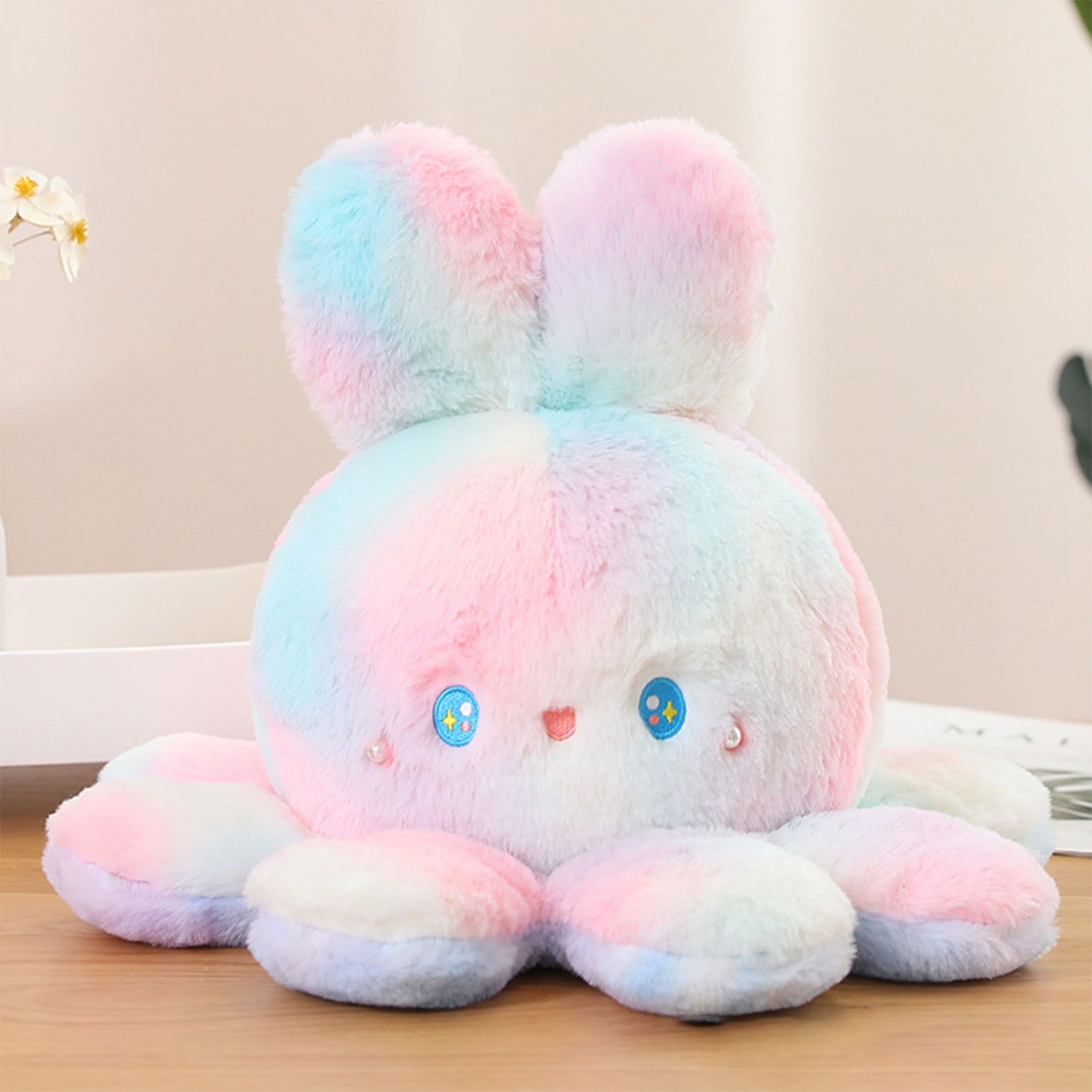 Reversible Octopus Doll Gradient Color Cute Bunny Ear Octopus Plush Toy Double Sided Stuffed Animal Pink Purple 20cm/7.9in - Image 5