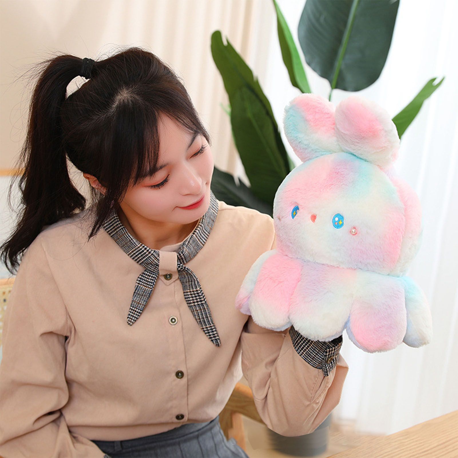 Reversible Octopus Doll Gradient Color Cute Bunny Ear Octopus Plush Toy Double Sided Stuffed Animal Pink Purple 20cm/7.9in - Image 6