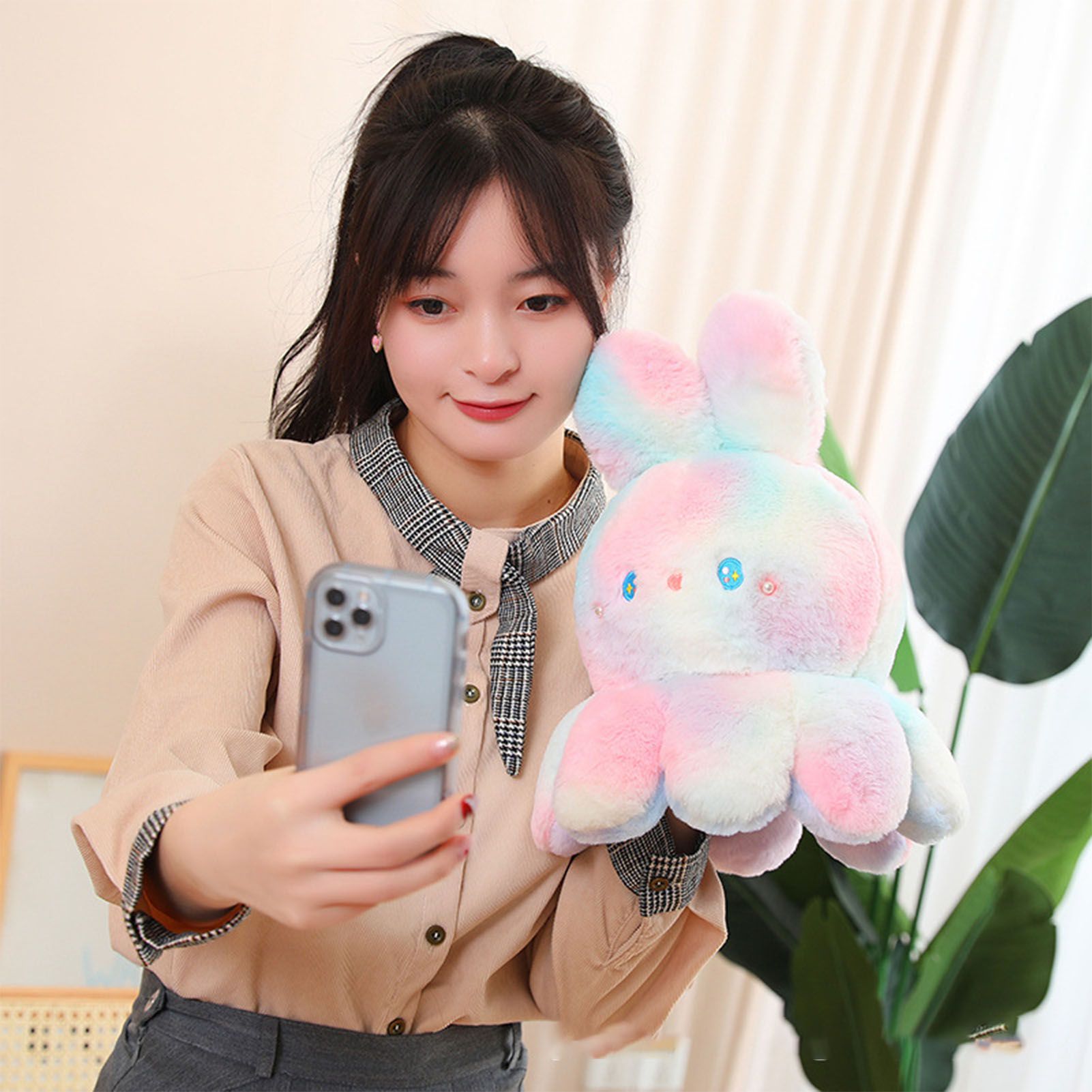 Reversible Octopus Doll Gradient Color Cute Bunny Ear Octopus Plush Toy Double Sided Stuffed Animal Pink Purple 20cm/7.9in - Image 7