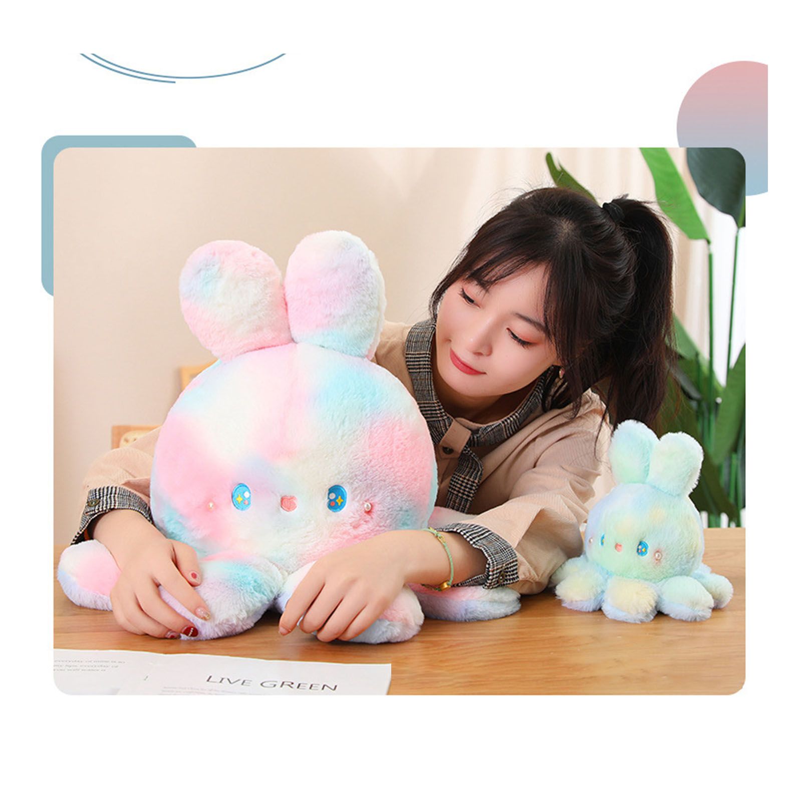 Reversible Octopus Doll Gradient Color Cute Bunny Ear Octopus Plush Toy Double Sided Stuffed Animal Pink Purple 20cm/7.9in - Image 8