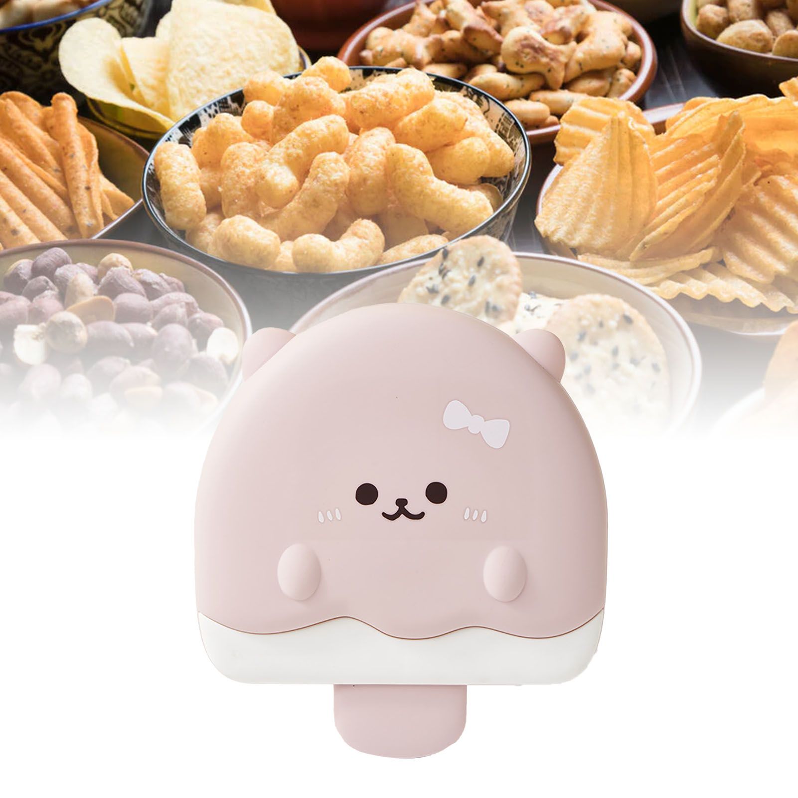 5 Compartment Candy Tray with Lid Cartoon Cute Snack Serving Tray Fruit Tray for Outdoor Picnic Pink Bear - Image 5