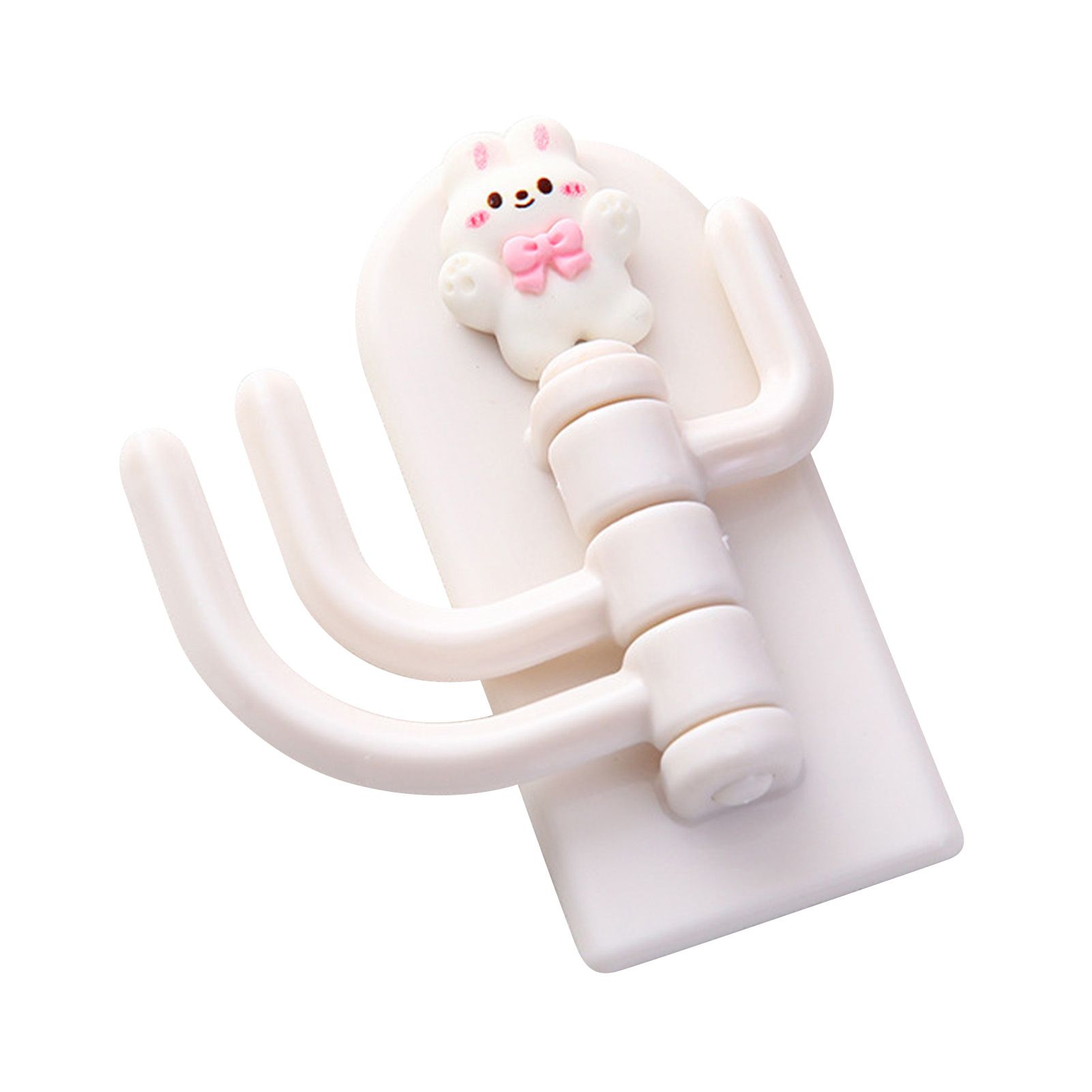 Self Adhesive Hanger Punch Free Rotating 3 Hooks Cute Animal Wall Door Holder for Keys Bowknot Rabbit - Image 1