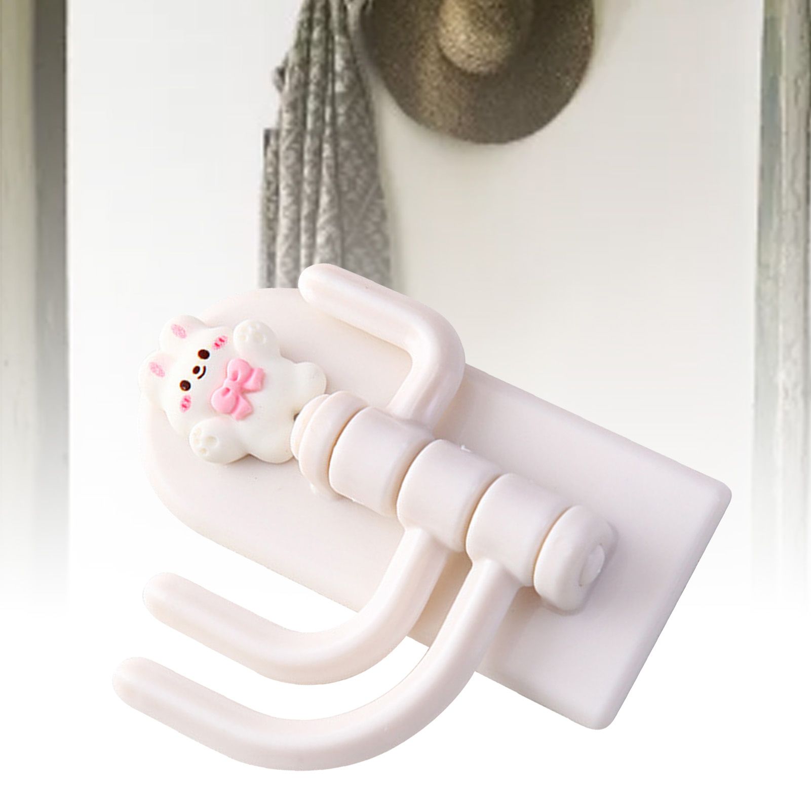 Self Adhesive Hanger Punch Free Rotating 3 Hooks Cute Animal Wall Door Holder for Keys Bowknot Rabbit - Image 5