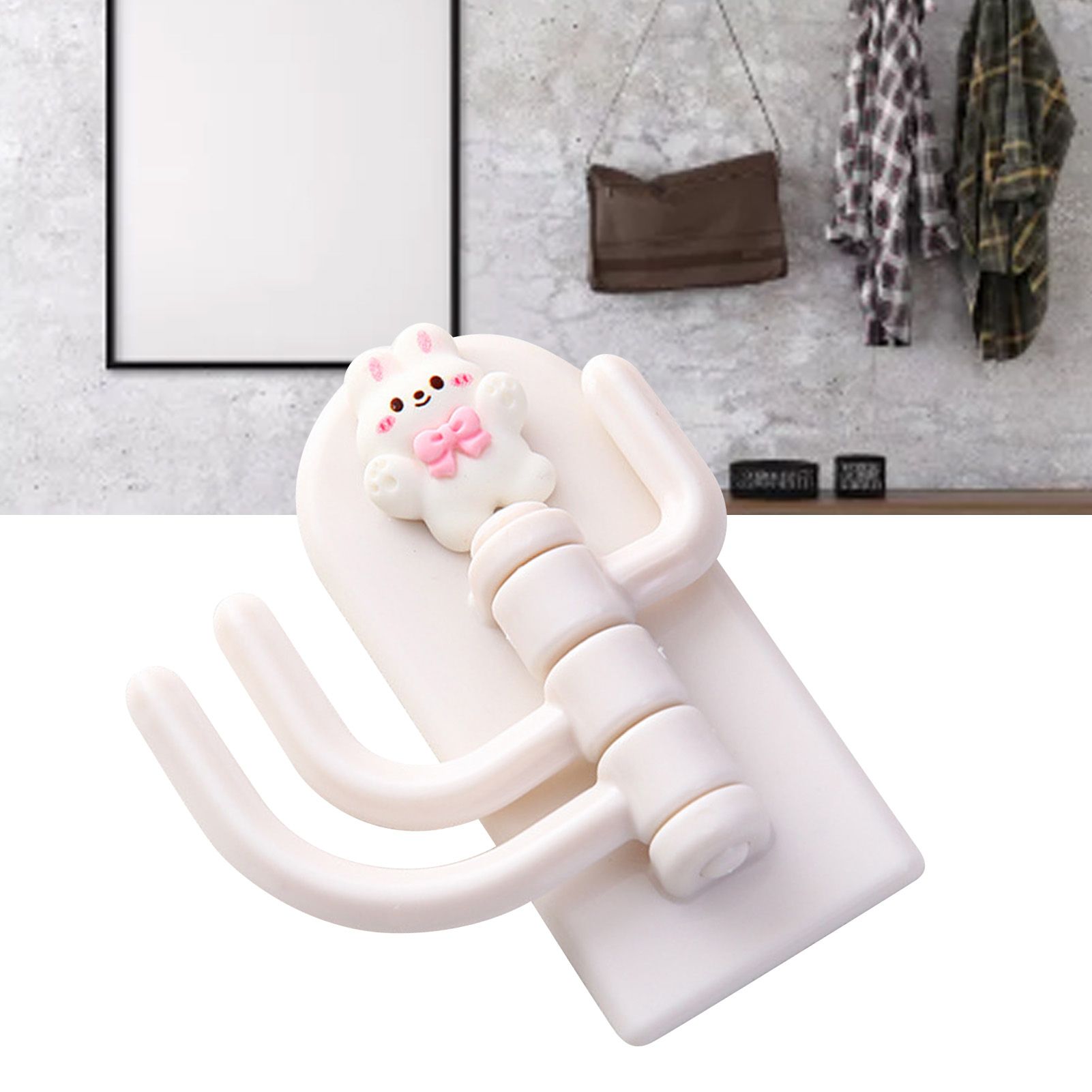 Self Adhesive Hanger Punch Free Rotating 3 Hooks Cute Animal Wall Door Holder for Keys Bowknot Rabbit - Image 6
